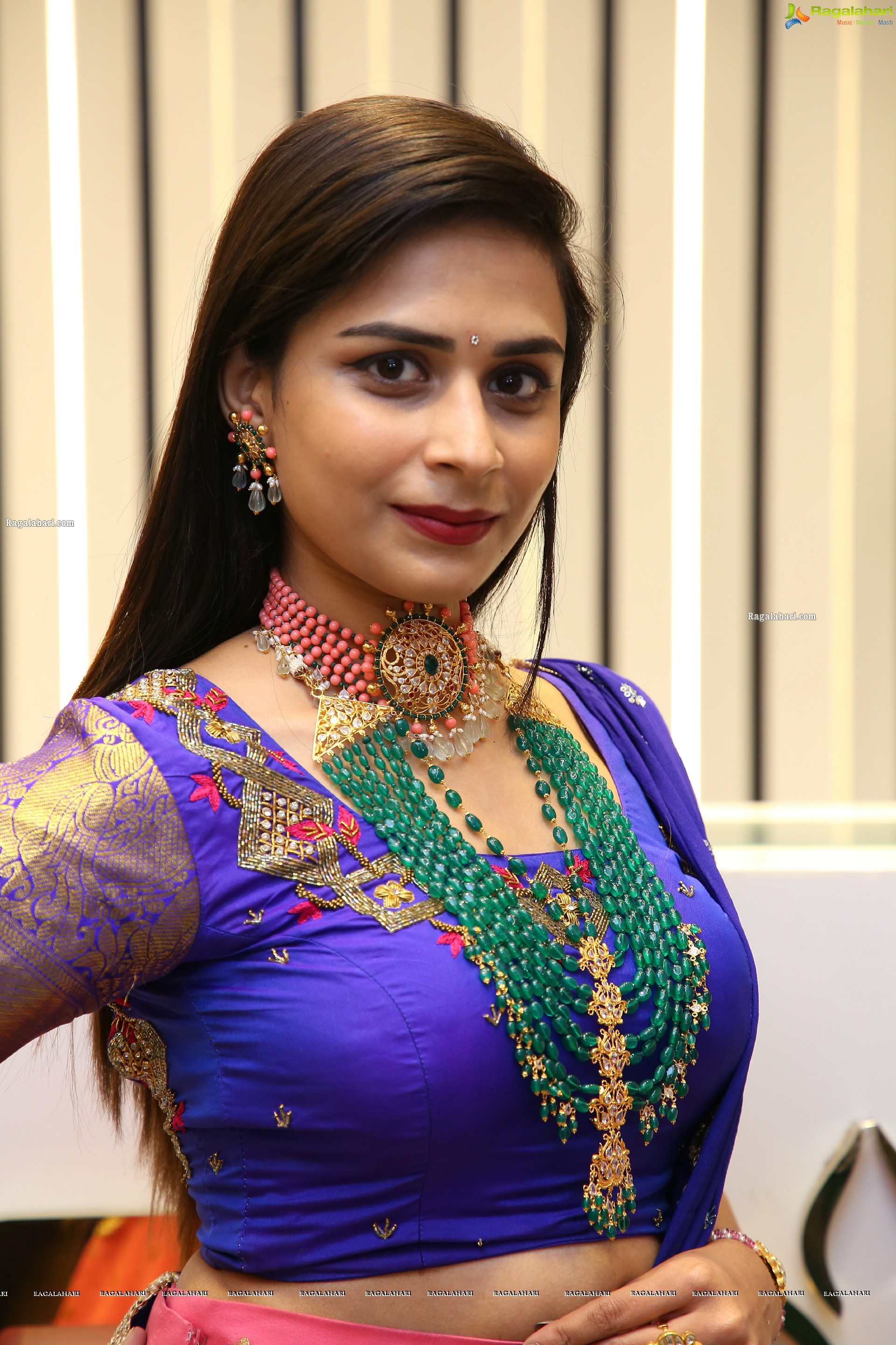 Mounica in Traditional Pink and Blue Lehenga and Jewellery, HD Photo Gallery