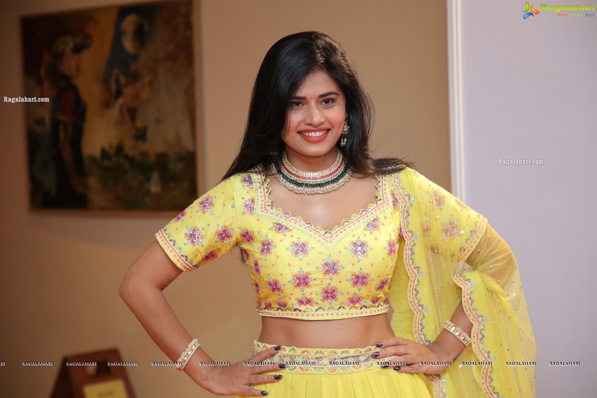 Sahasra Reddy in Yellow Lehenga Choli, HD Photo Gallery