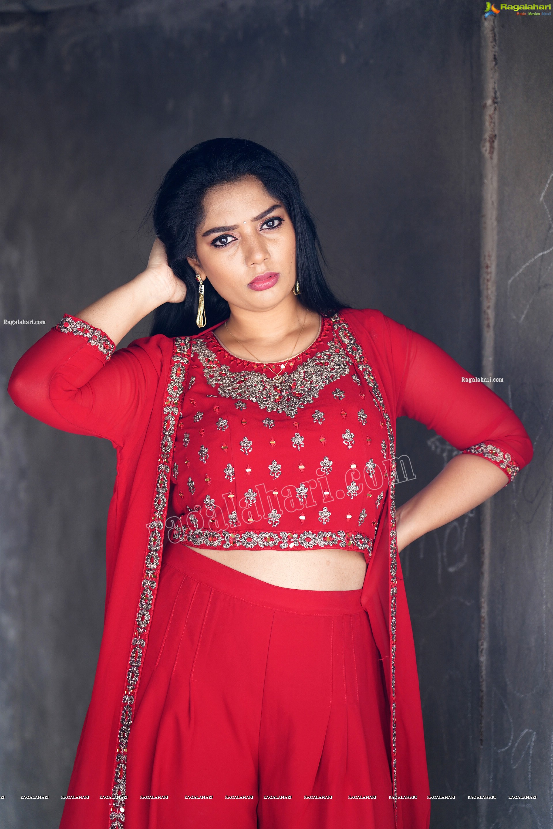 Aadhya Paruchuri in Red Crop Top and Palazzo, Exclusive Photoshoot