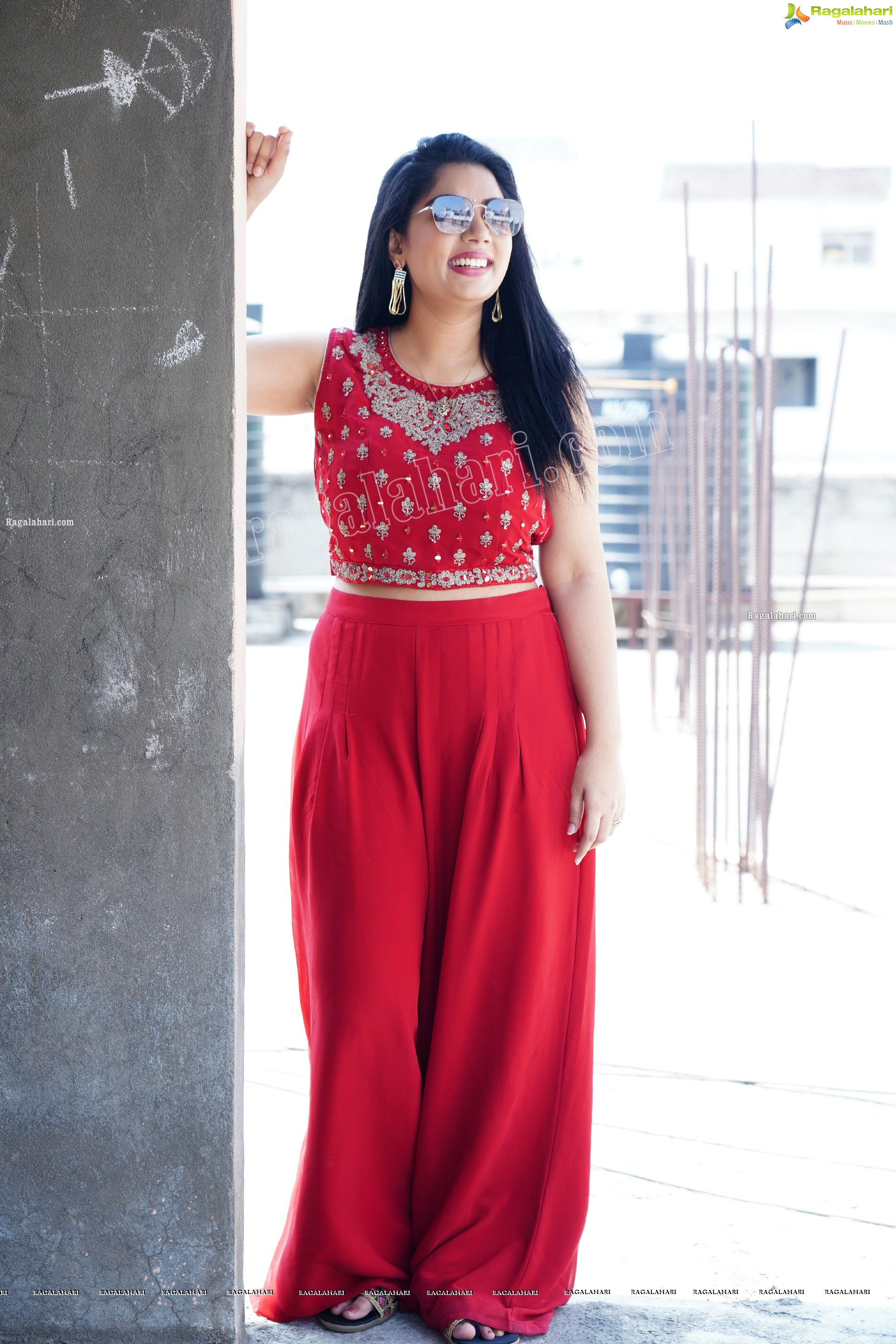 Aadhya Paruchuri in Red Crop Top and Palazzo, Exclusive Photoshoot