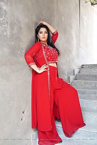 Aadhya Paruchuri in Red Crop Top and Palazzo