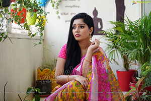 Aadhya Paruchuri in Yellow and Pink Floral Saree