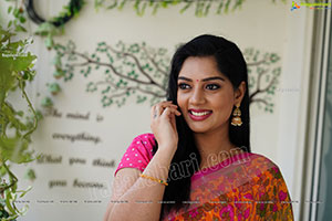 Aadhya Paruchuri in Yellow and Pink Floral Saree