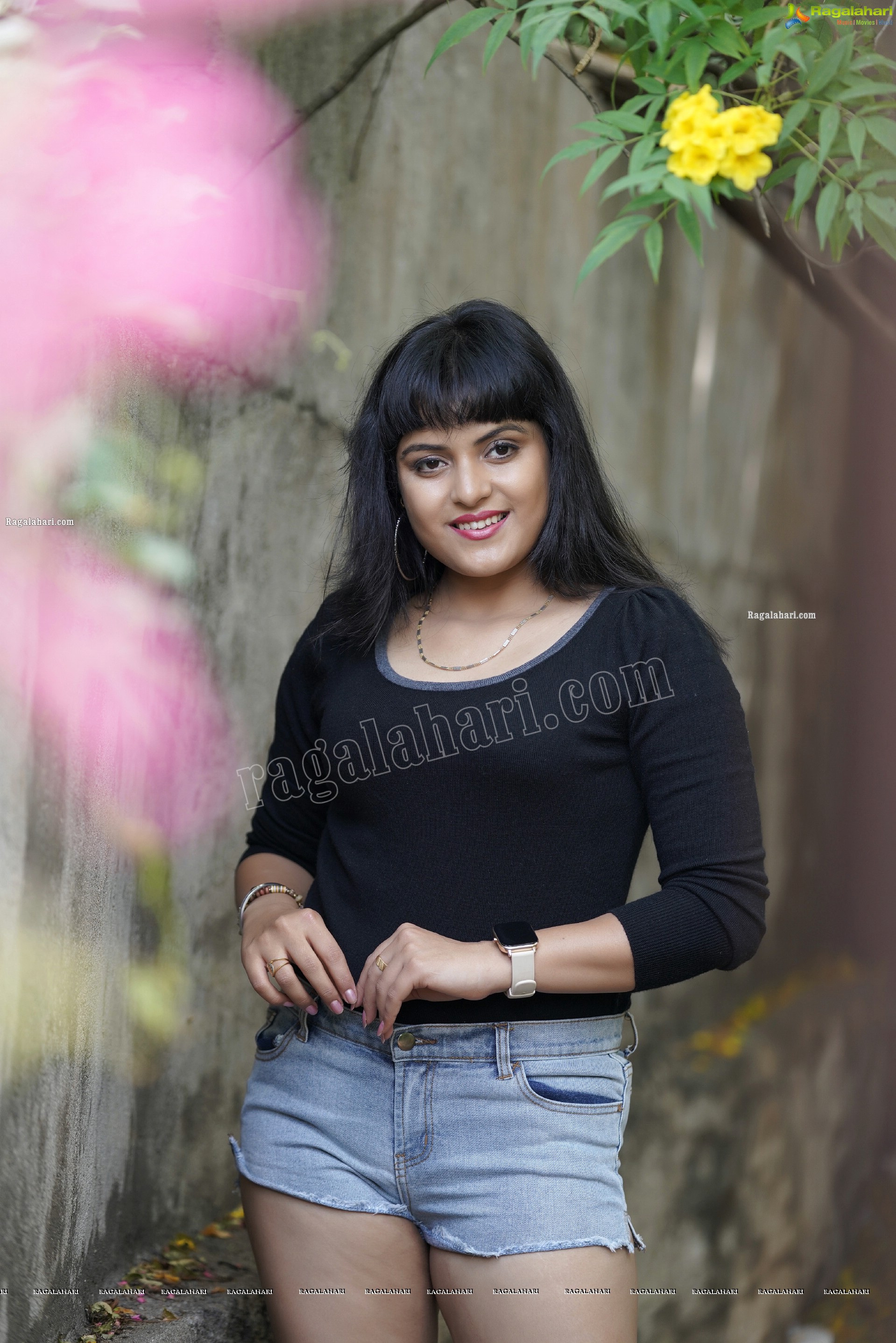 Richa Kalra in Black Top and Denim Shorts, Exclusive Photoshoot