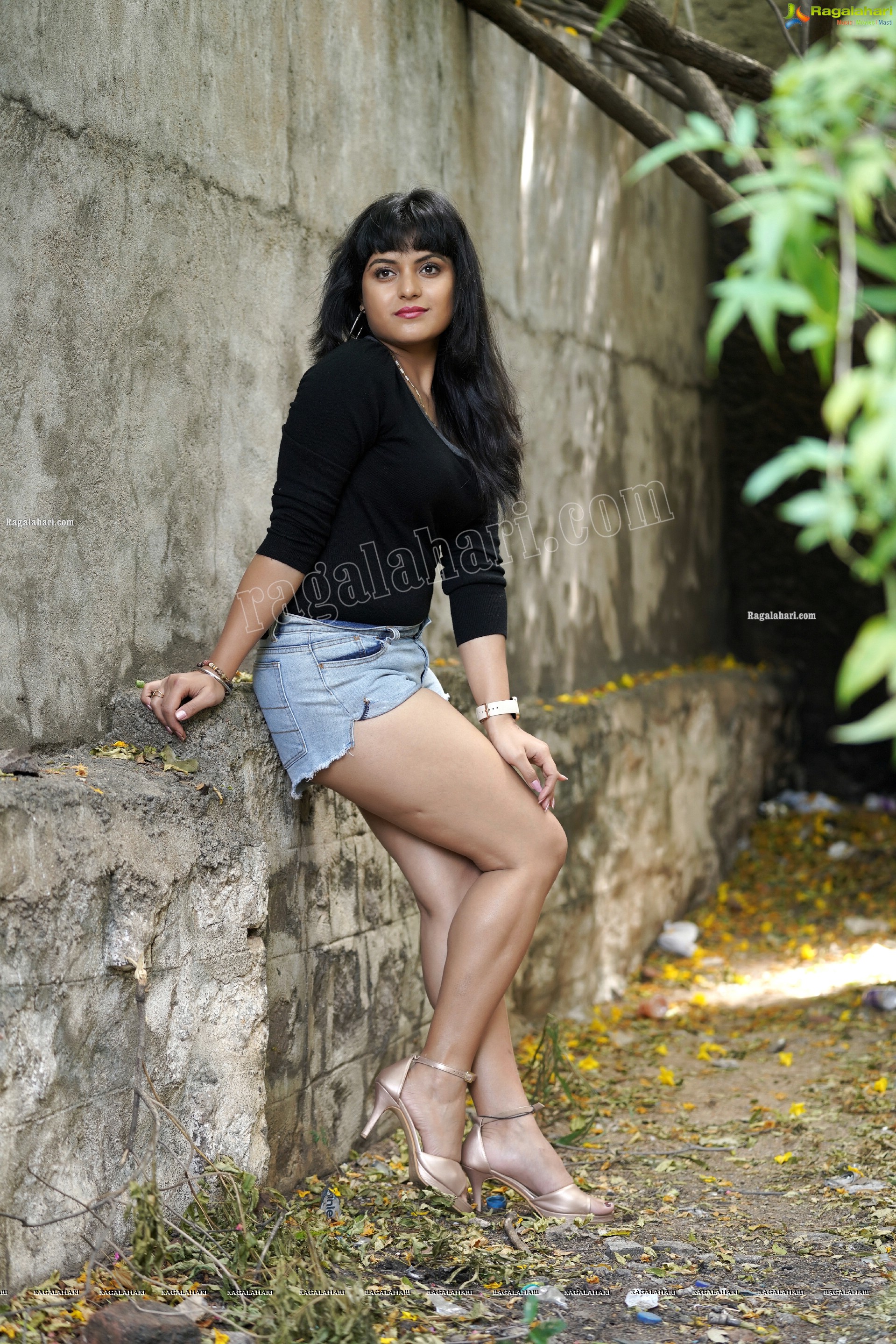 Richa Kalra in Black Top and Denim Shorts, Exclusive Photoshoot