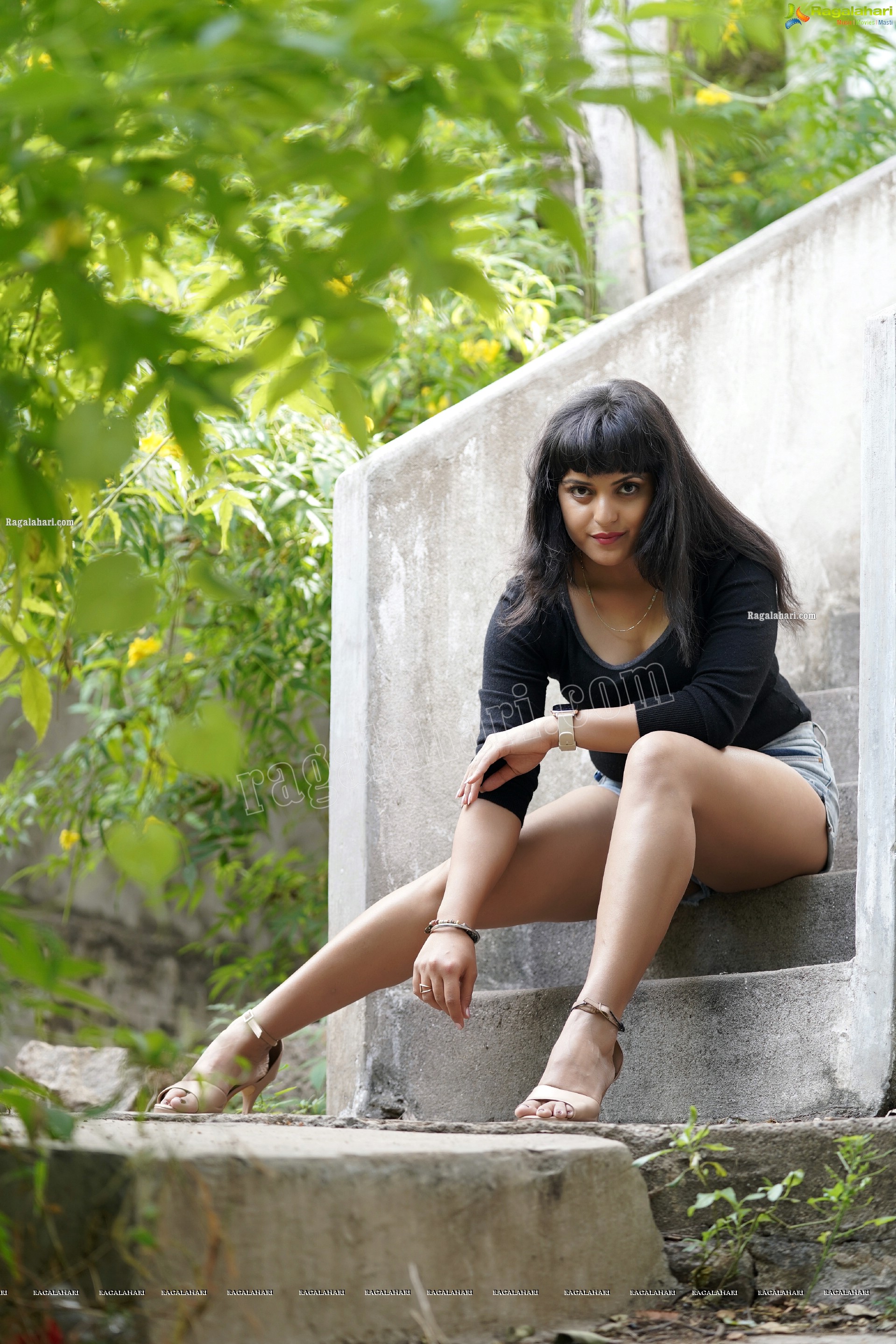 Richa Kalra in Black Top and Denim Shorts, Exclusive Photoshoot