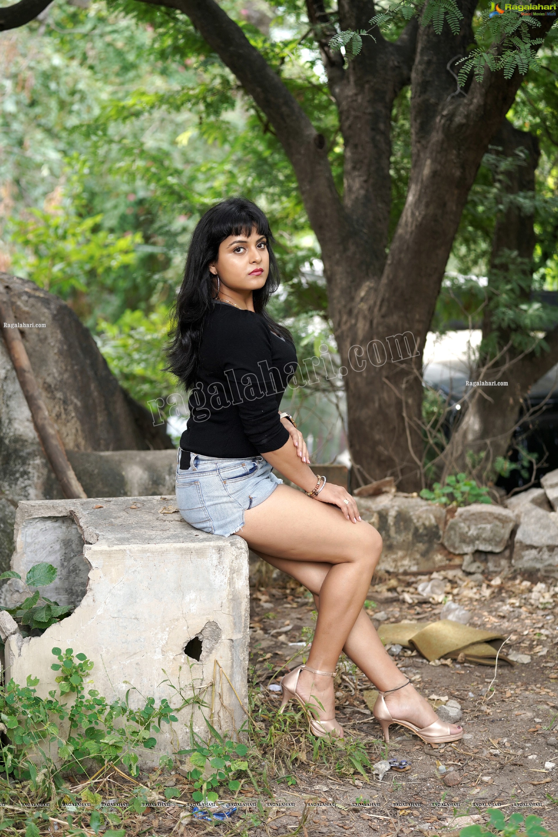 Richa Kalra in Black Top and Denim Shorts, Exclusive Photoshoot