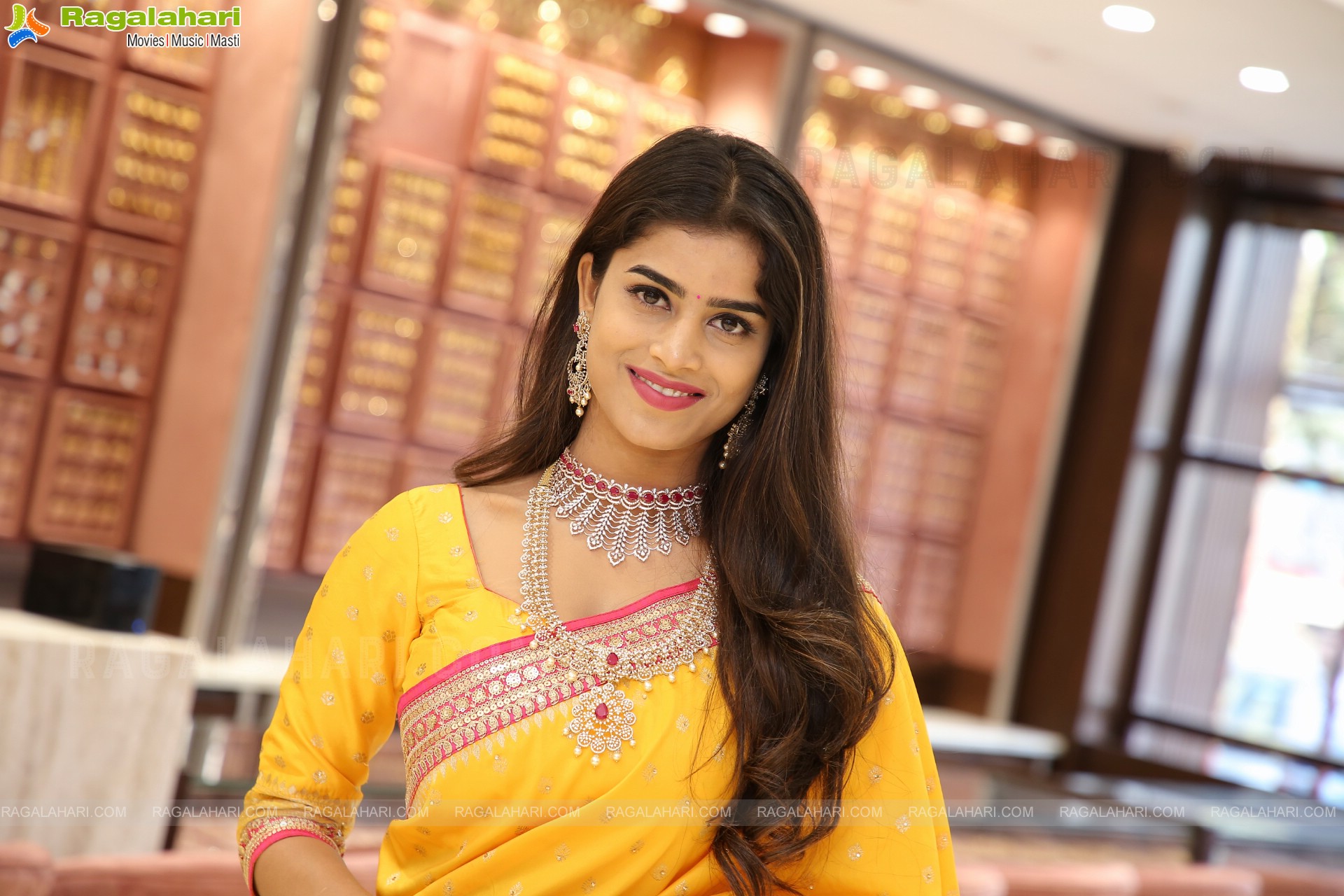 Srilekha in Yellow Designer Saree, HD Photo Gallery