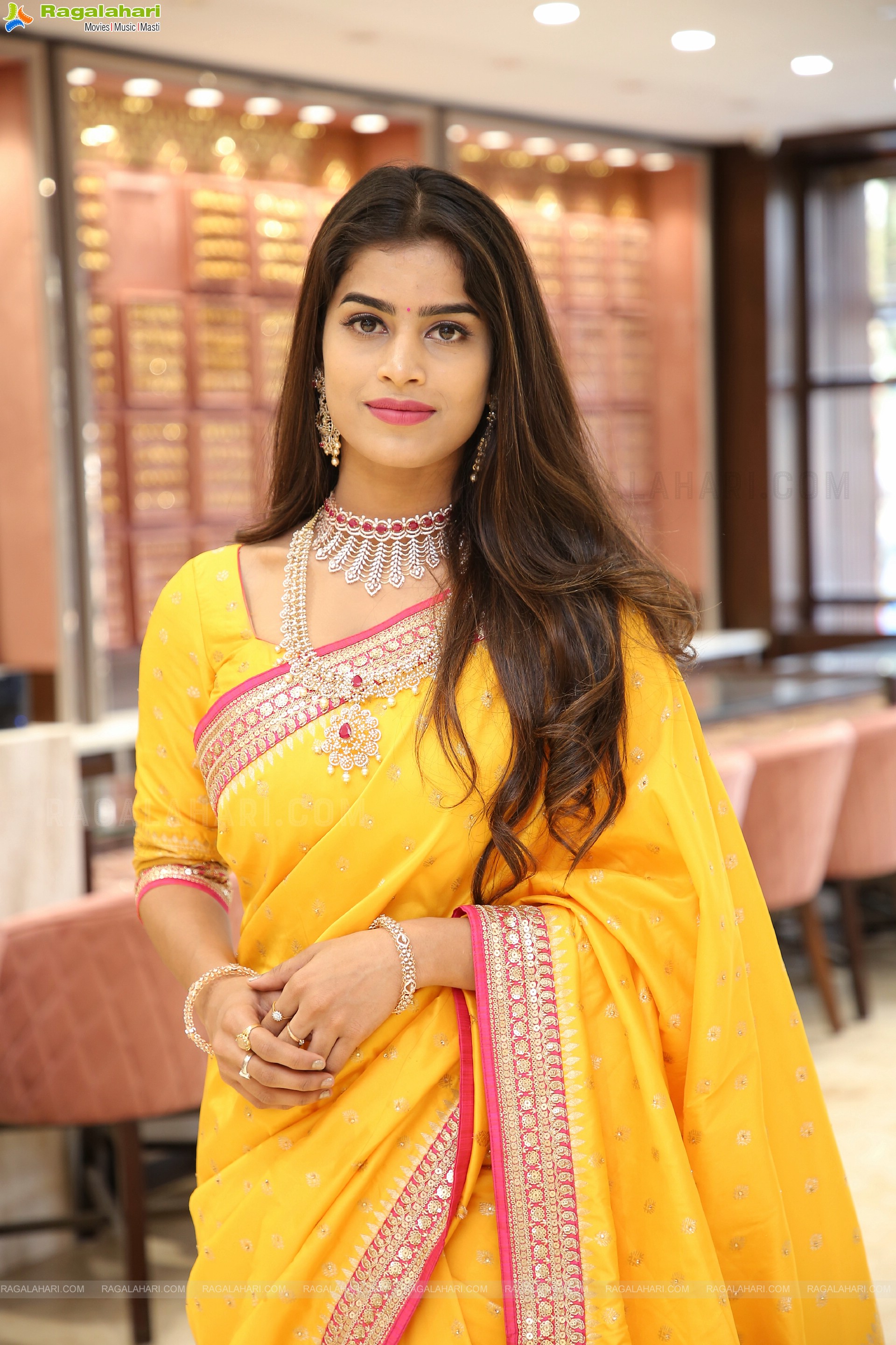 Srilekha in Yellow Designer Saree, HD Photo Gallery