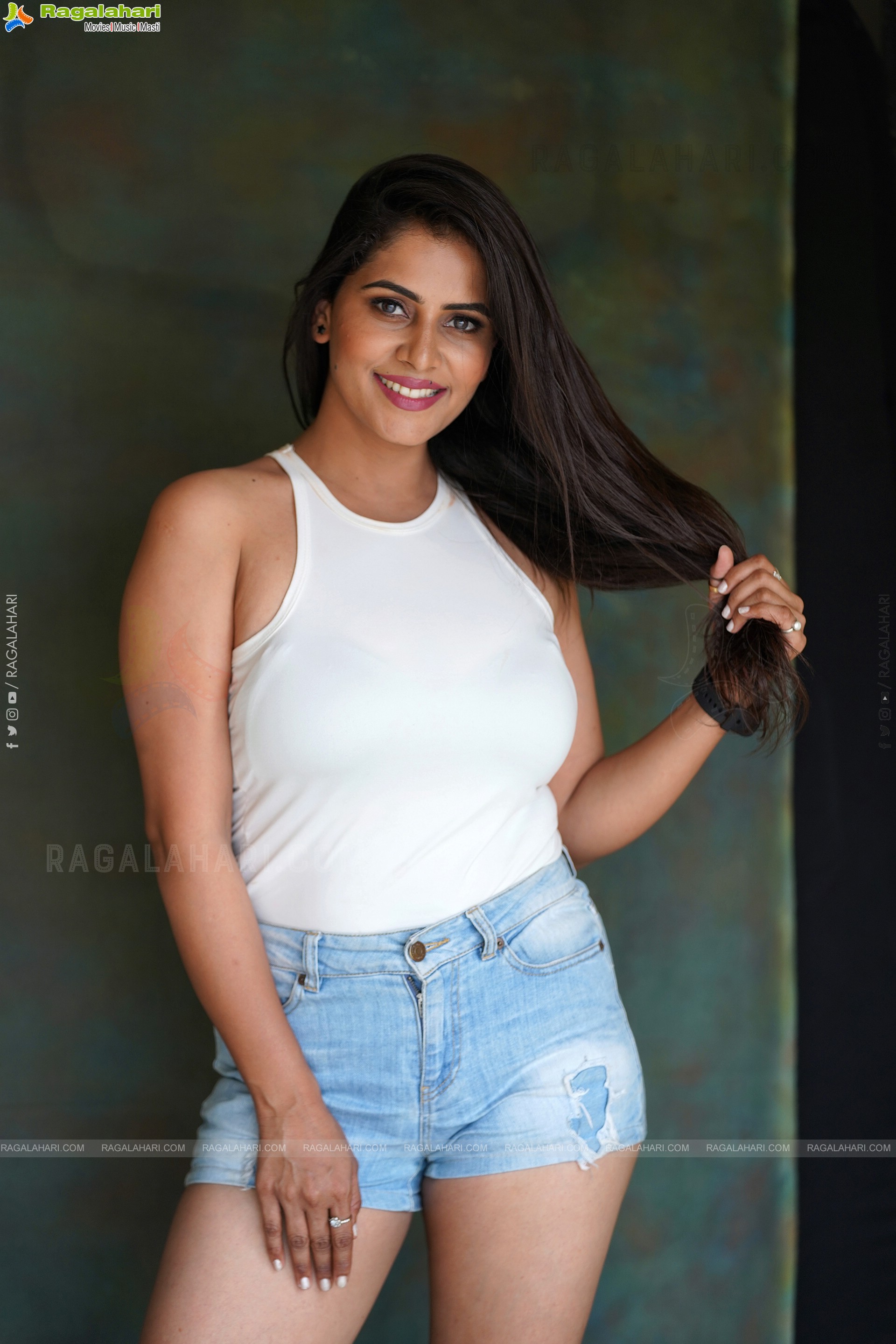 Jyothi Yadav in White Top and Denim Shorts, Exclusive Photoshoot