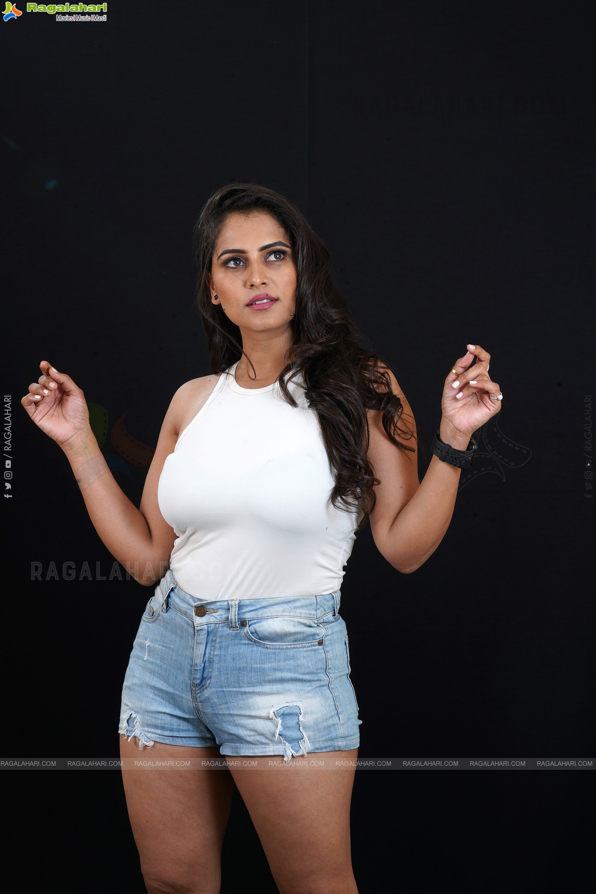 Jyothi Yadav in White Top and Denim Shorts, Exclusive Photoshoot