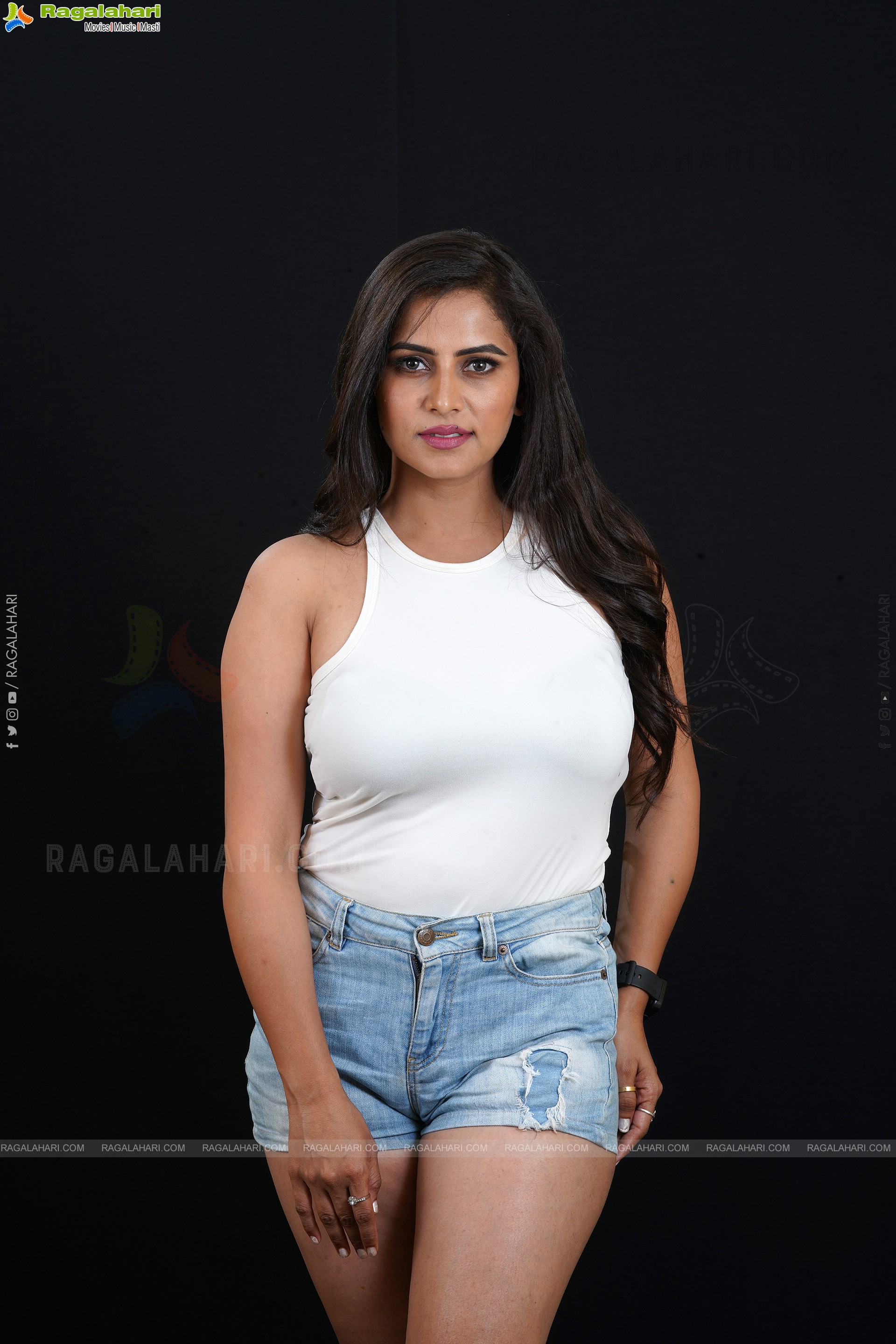 Jyothi Yadav in White Top and Denim Shorts, Exclusive Photoshoot