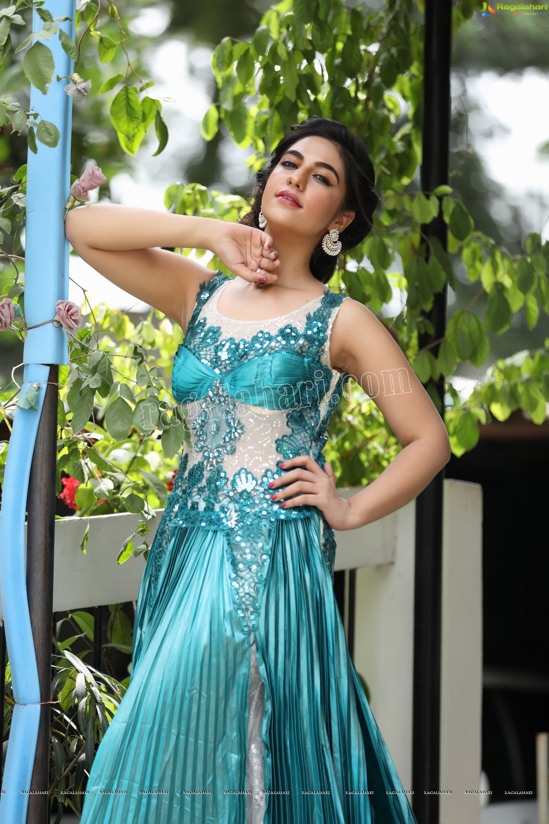 Harshita Panwar in Fancy Silk Sky Blue Designer Gown, Exclusive Photo Shoot