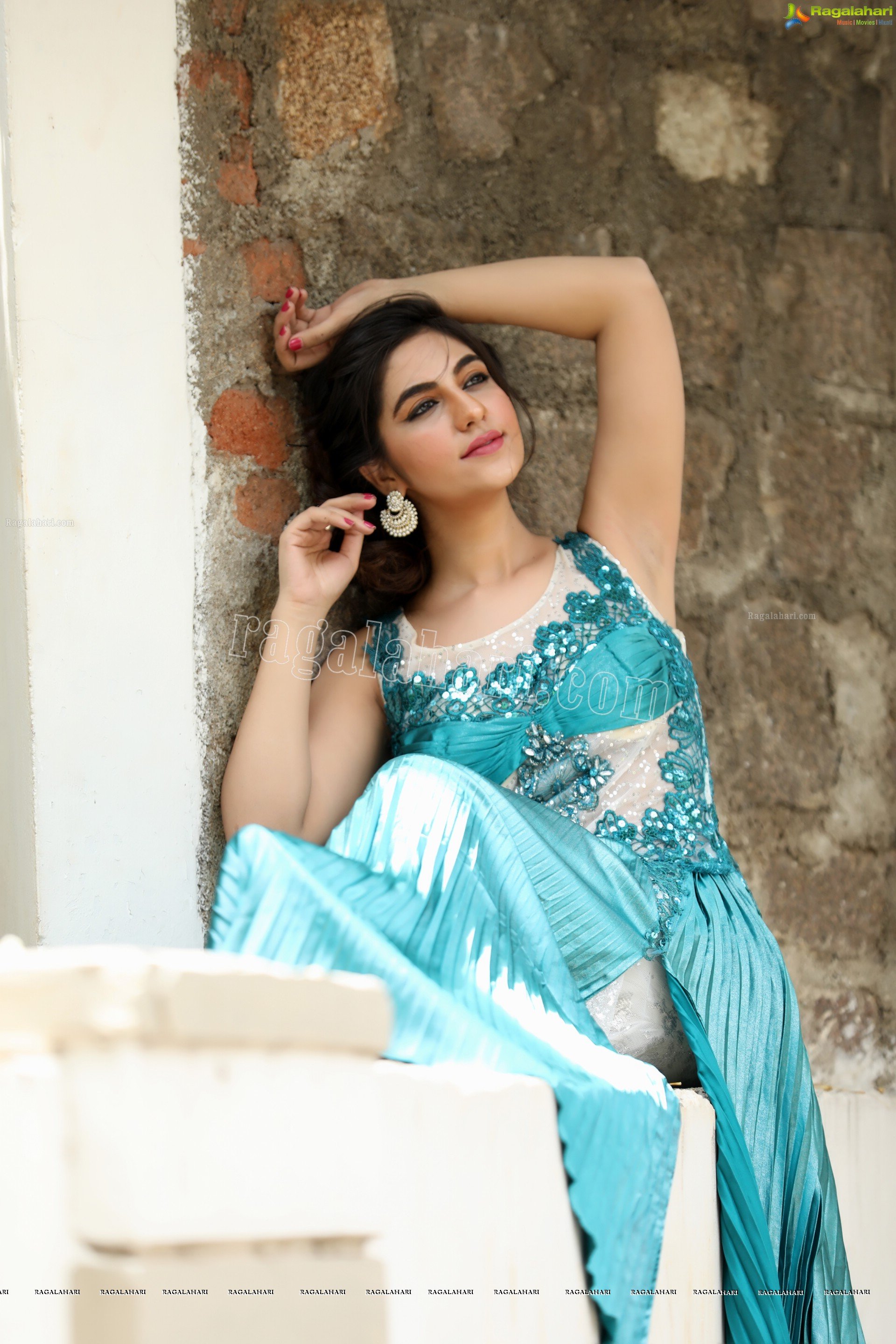 Harshita Panwar in Fancy Silk Sky Blue Designer Gown, Exclusive Photo Shoot