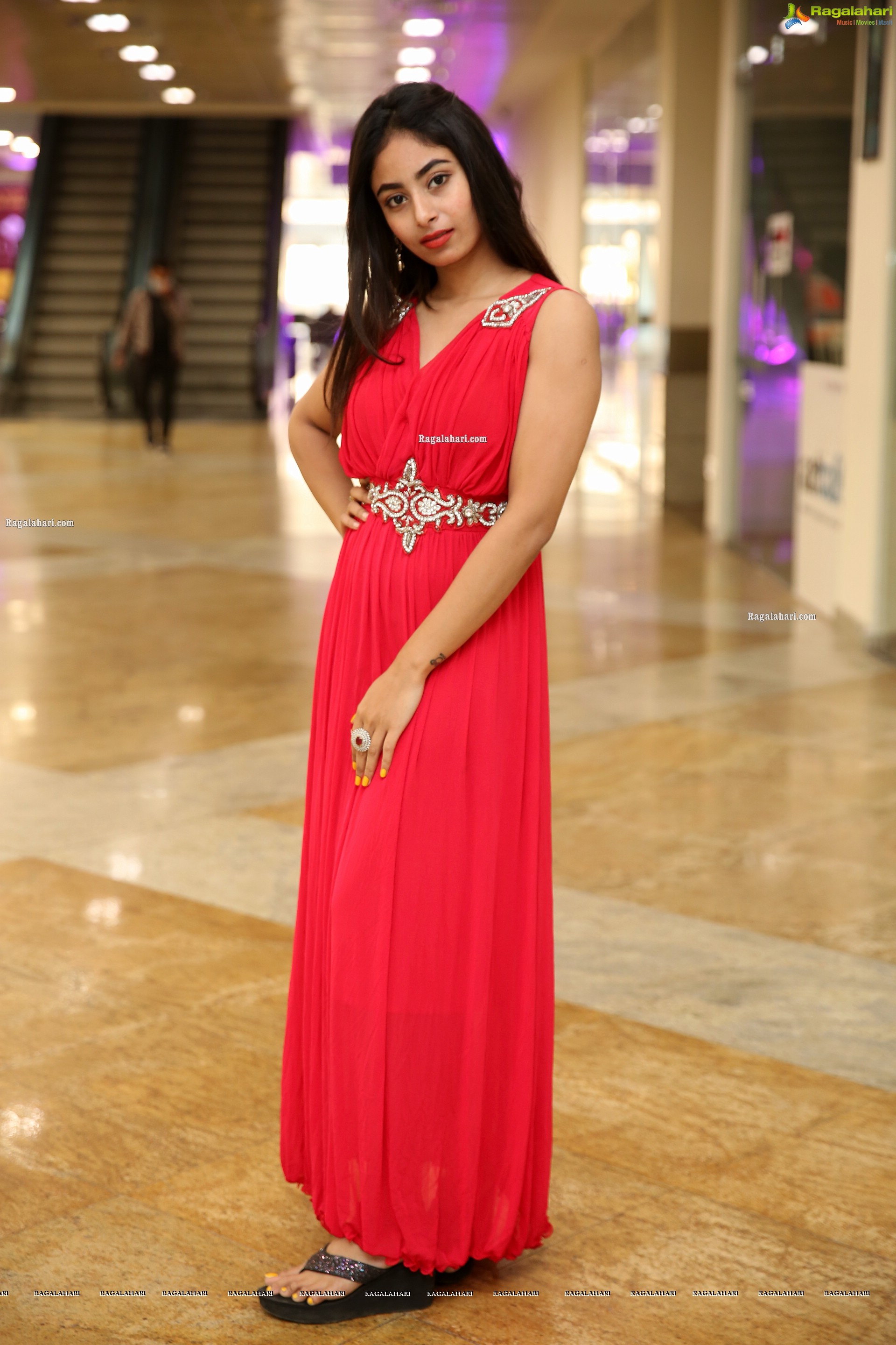 Honey Chowdary in Red Maxi Dress, HD Photo Gallery