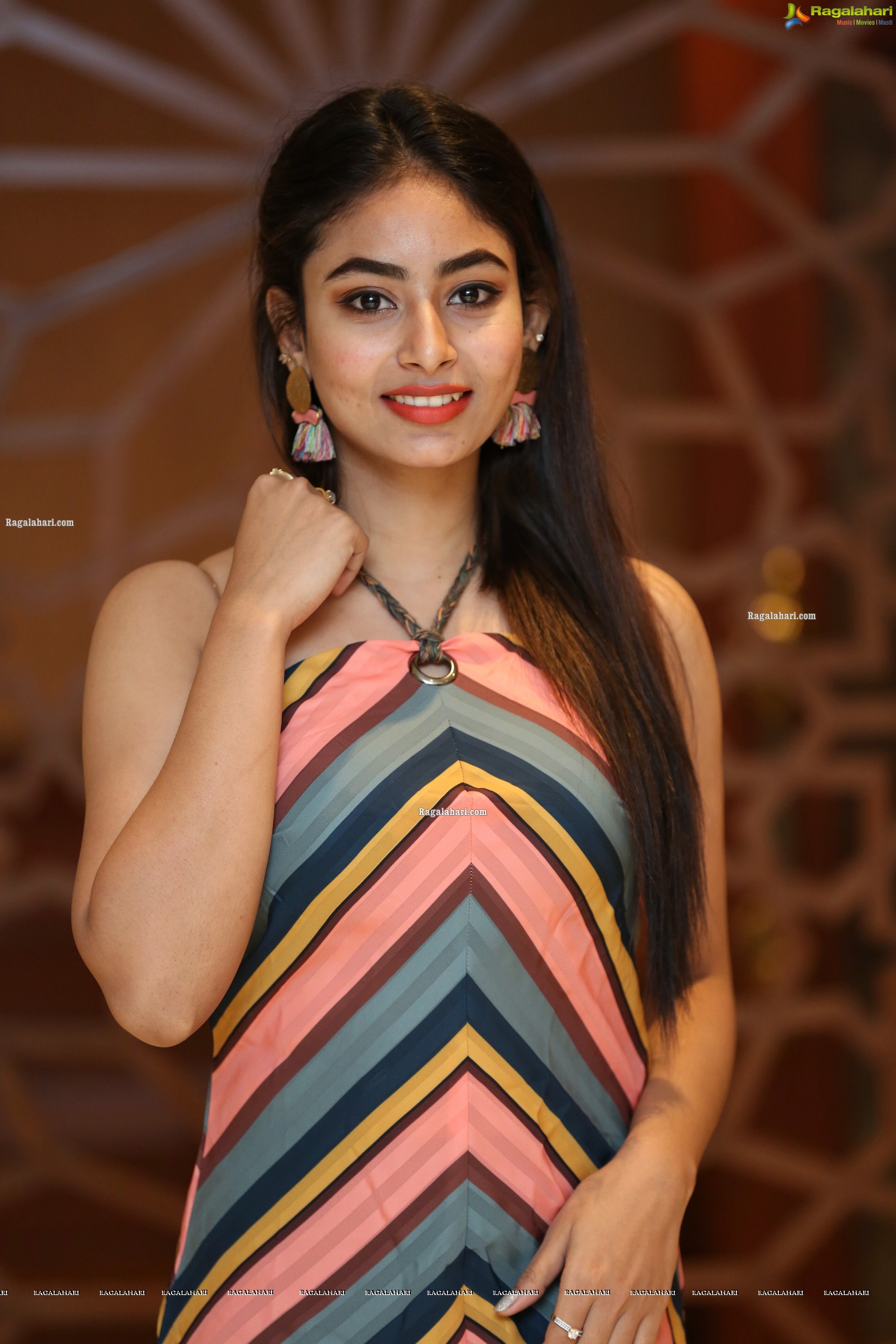 Honey Chowdary in Multi Striped Slender Halter Neck Dress, HD Photo Gallery