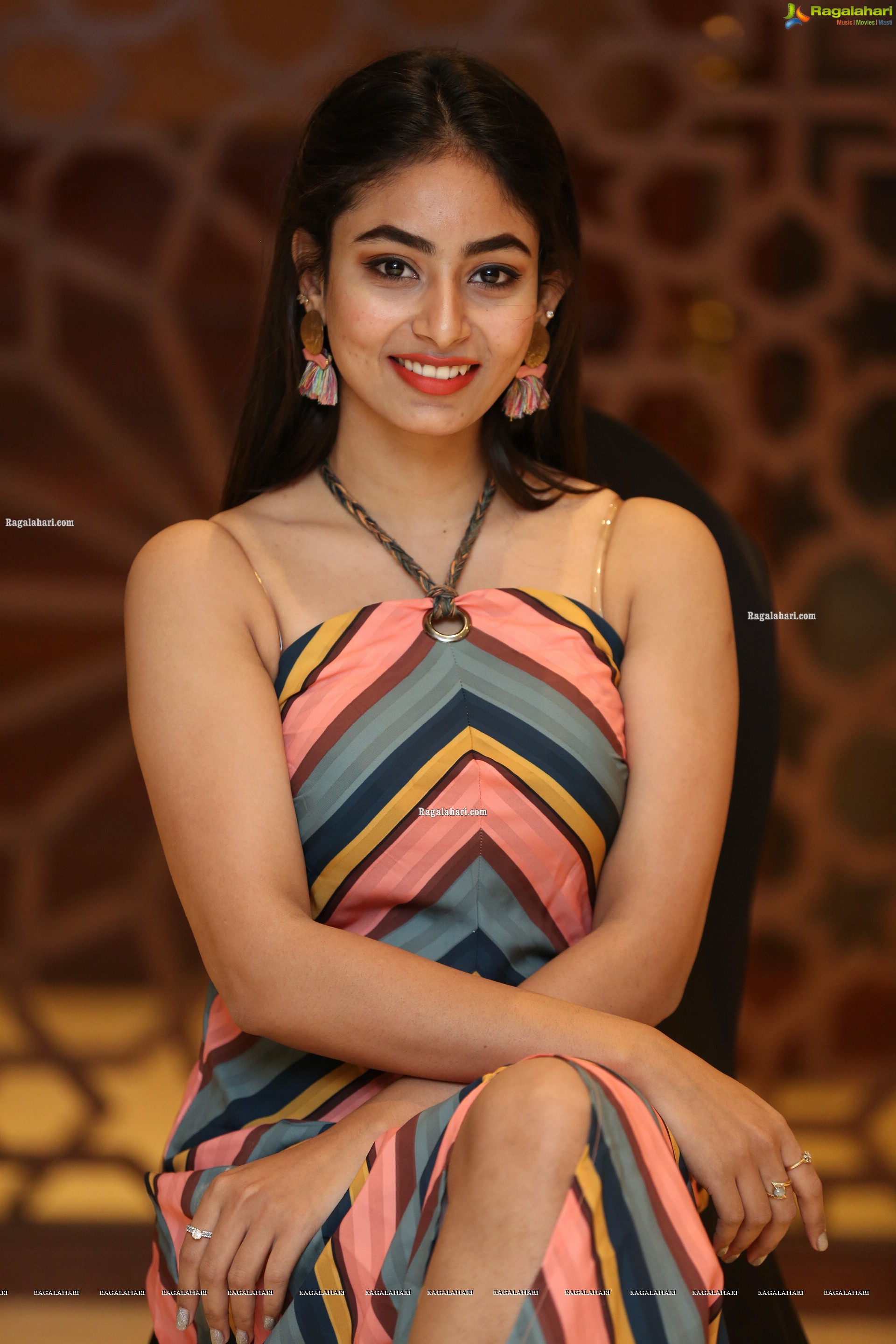 Honey Chowdary in Multi Striped Slender Halter Neck Dress, HD Photo Gallery