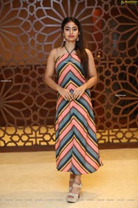 Honey Chowdary in Multi Striped Slender Halter Neck Dress