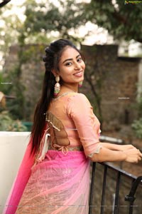 Honey Chowdary in Pink and Green Lehenga Choli