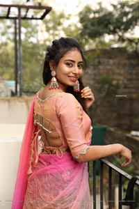 Honey Chowdary in Pink and Green Lehenga Choli