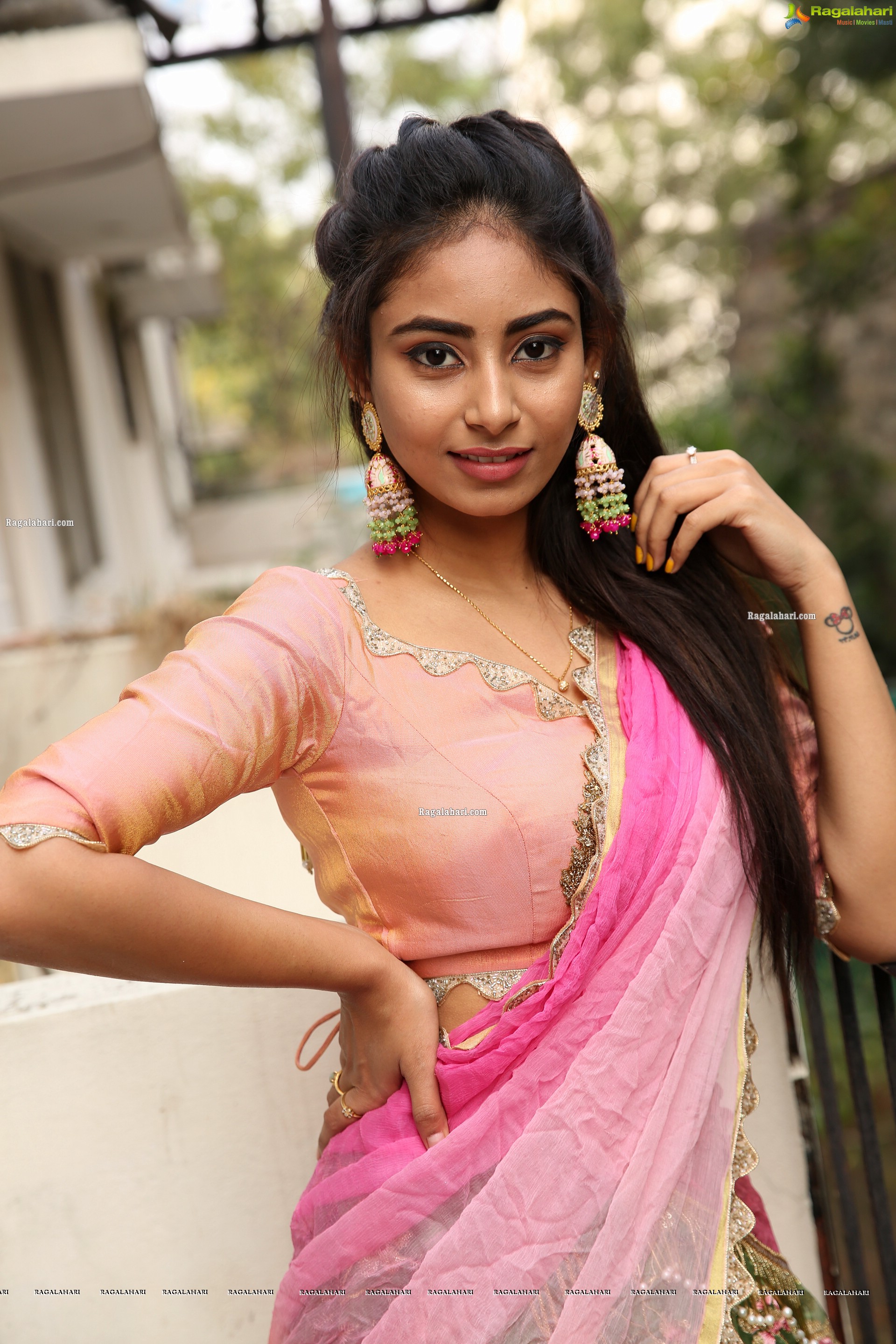 Honey Chowdary in Pink and Green Lehenga Choli, HD Photo Gallery