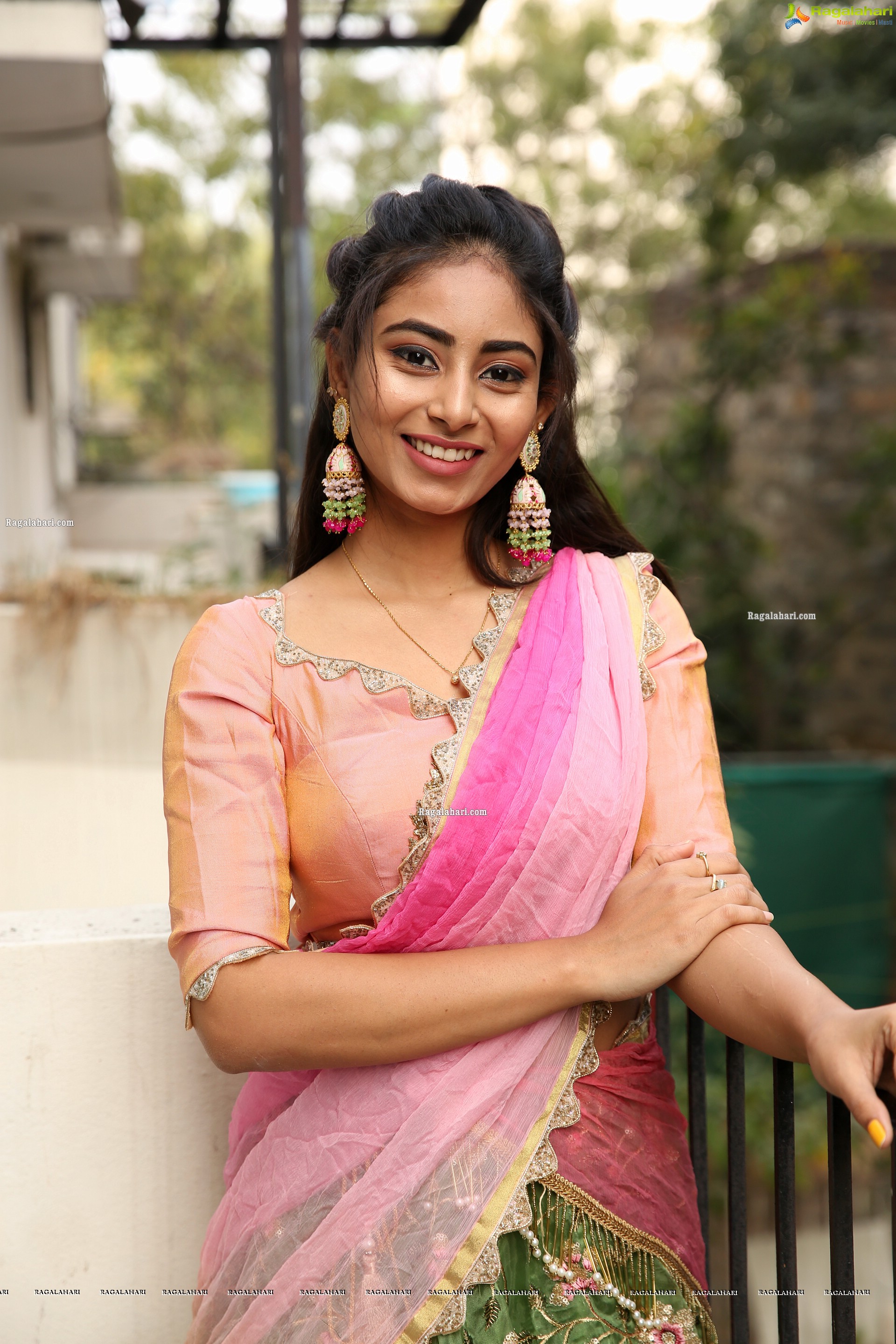 Honey Chowdary in Pink and Green Lehenga Choli, HD Photo Gallery