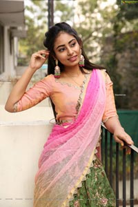 Honey Chowdary in Pink and Green Lehenga Choli