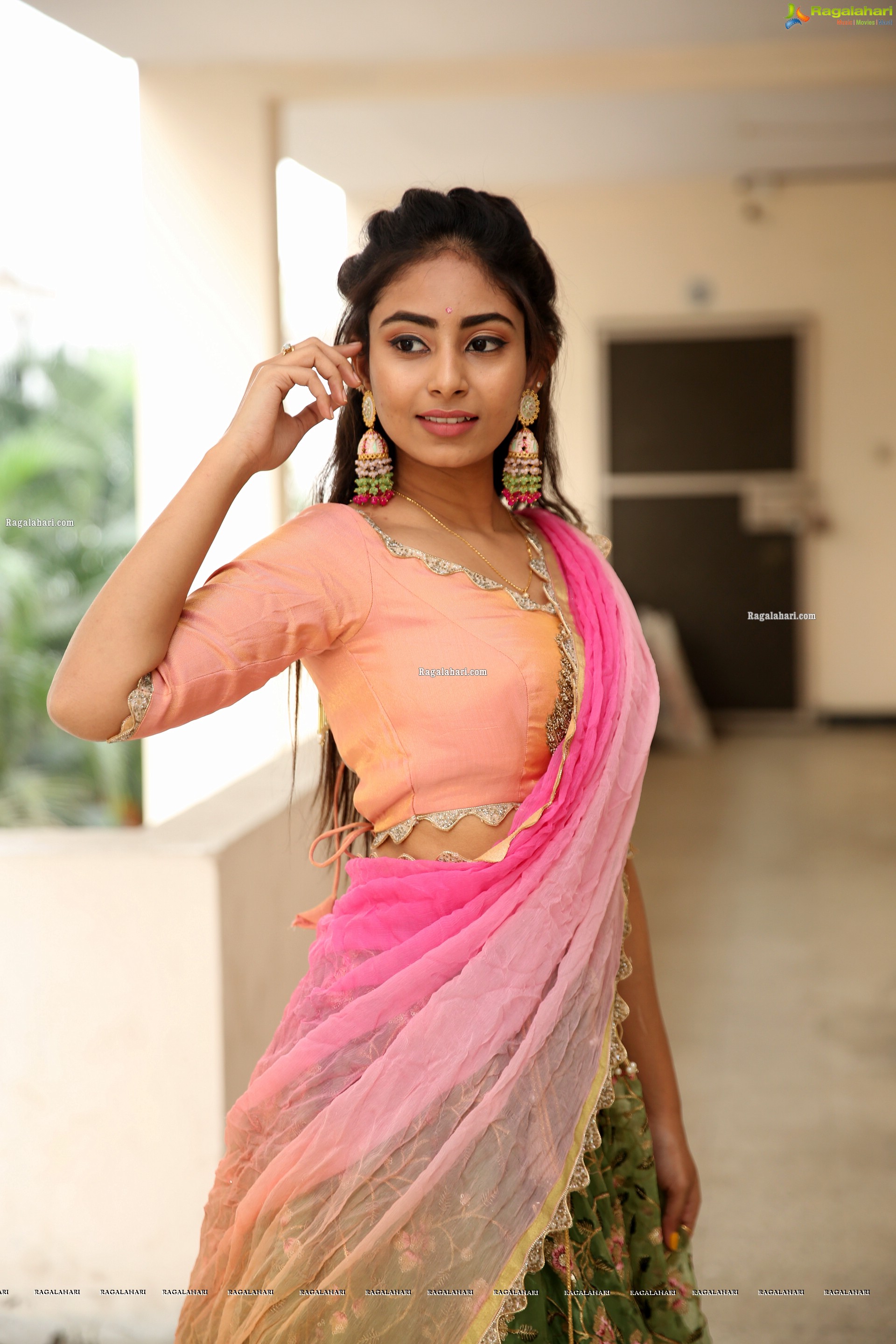 Honey Chowdary in Pink and Green Lehenga Choli, HD Photo Gallery