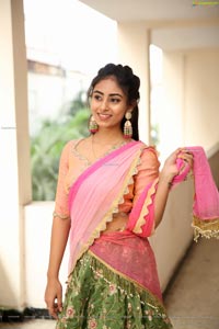 Honey Chowdary in Pink and Green Lehenga Choli