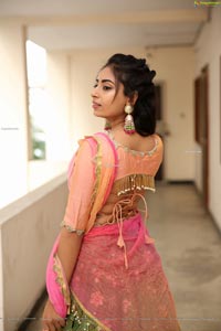 Honey Chowdary in Pink and Green Lehenga Choli