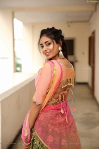 Honey Chowdary in Pink and Green Lehenga Choli