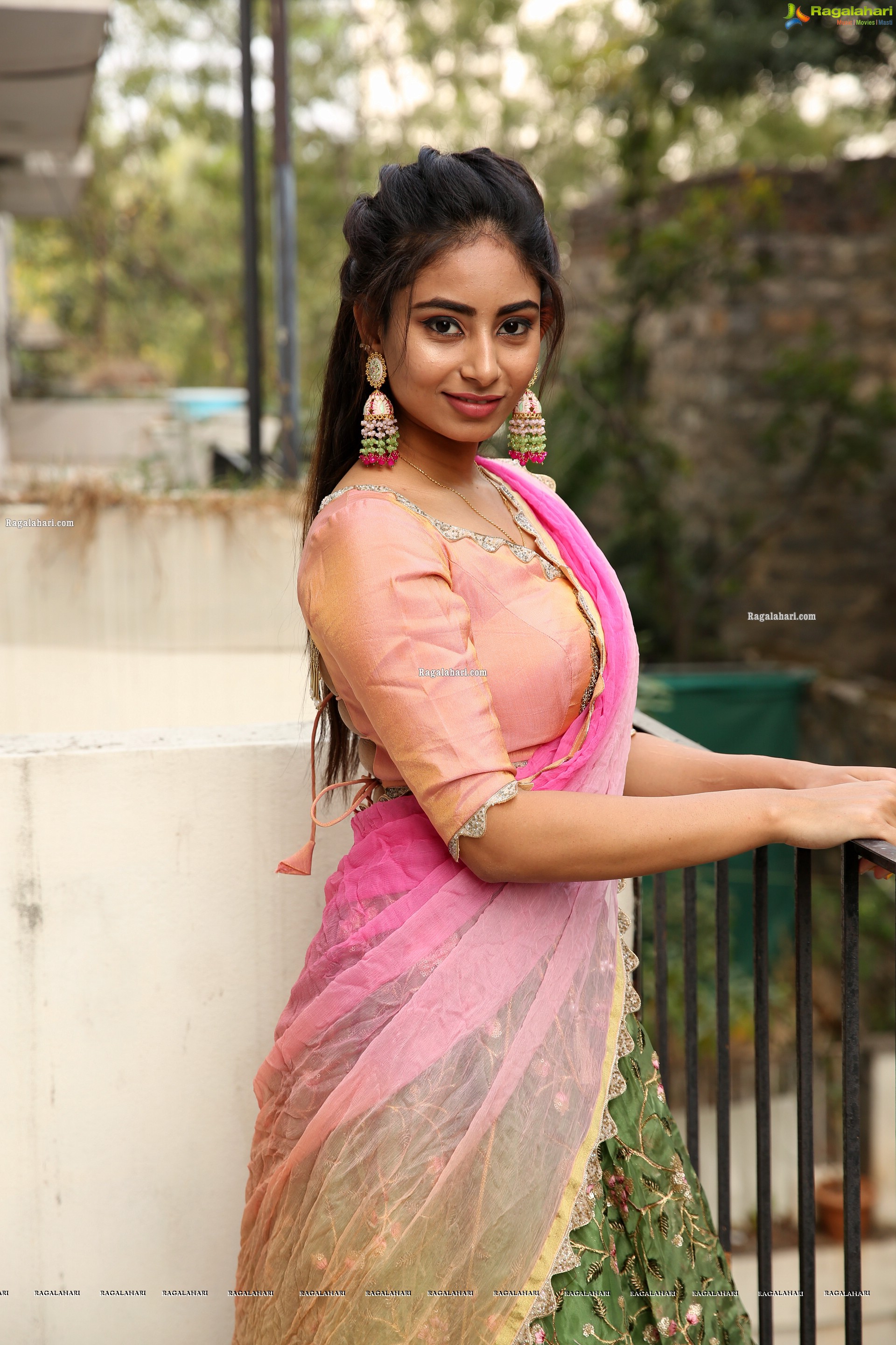 Honey Chowdary in Pink and Green Lehenga Choli, HD Photo Gallery