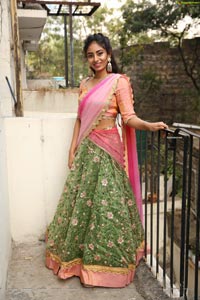 Honey Chowdary in Pink and Green Lehenga Choli