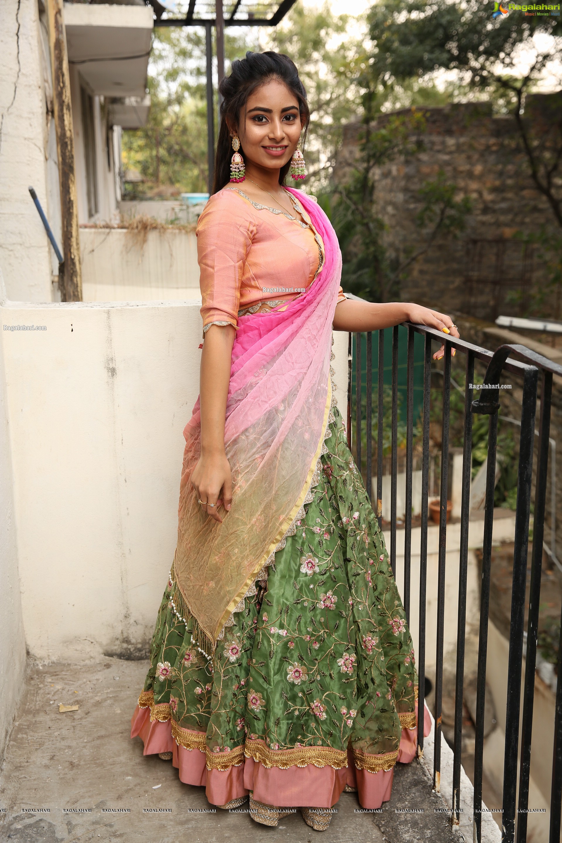Honey Chowdary in Pink and Green Lehenga Choli, HD Photo Gallery
