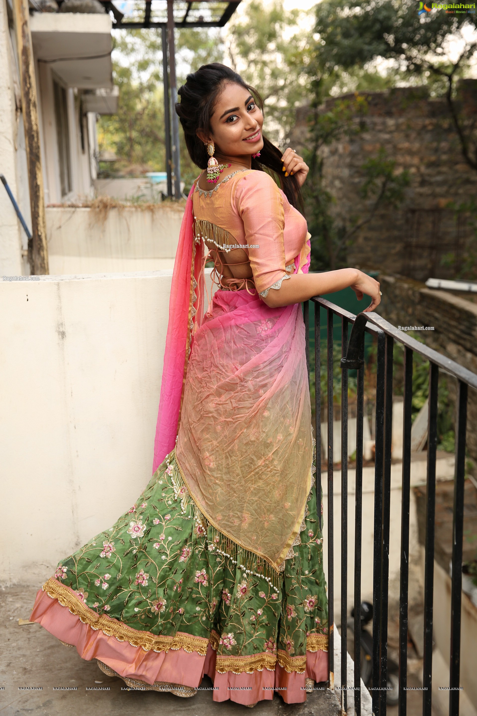 Honey Chowdary in Pink and Green Lehenga Choli, HD Photo Gallery