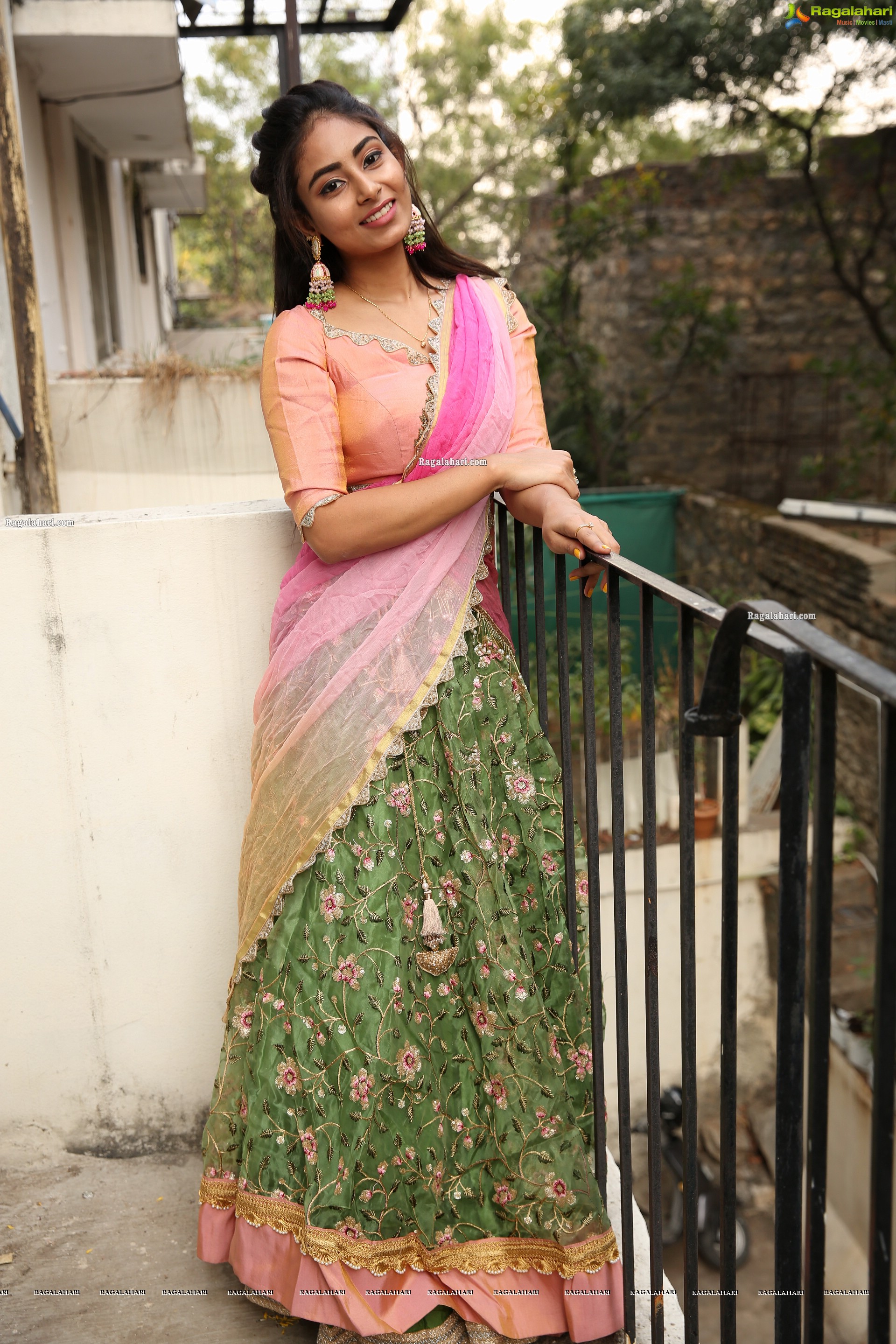 Honey Chowdary in Pink and Green Lehenga Choli, HD Photo Gallery
