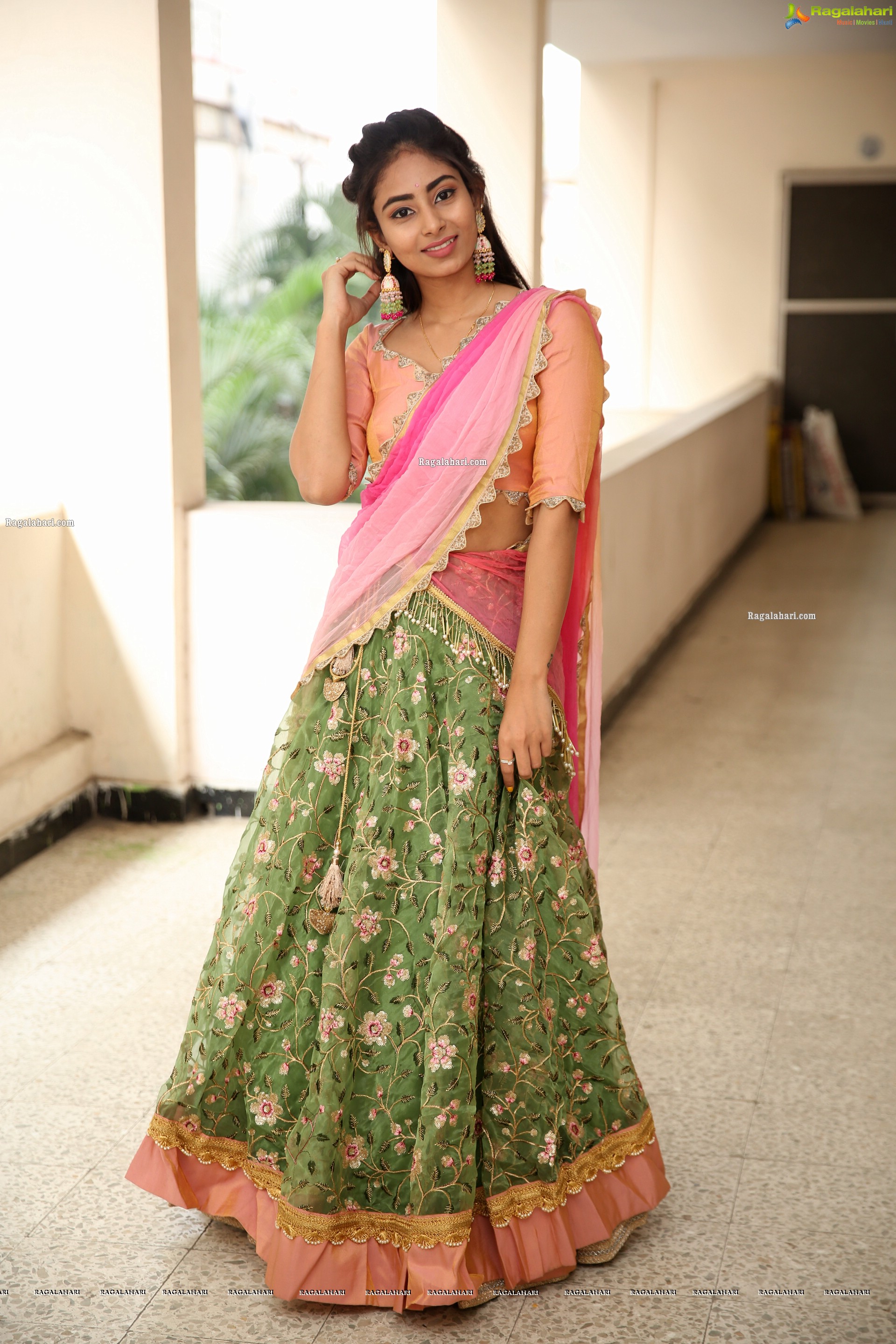 Honey Chowdary in Pink and Green Lehenga Choli, HD Photo Gallery