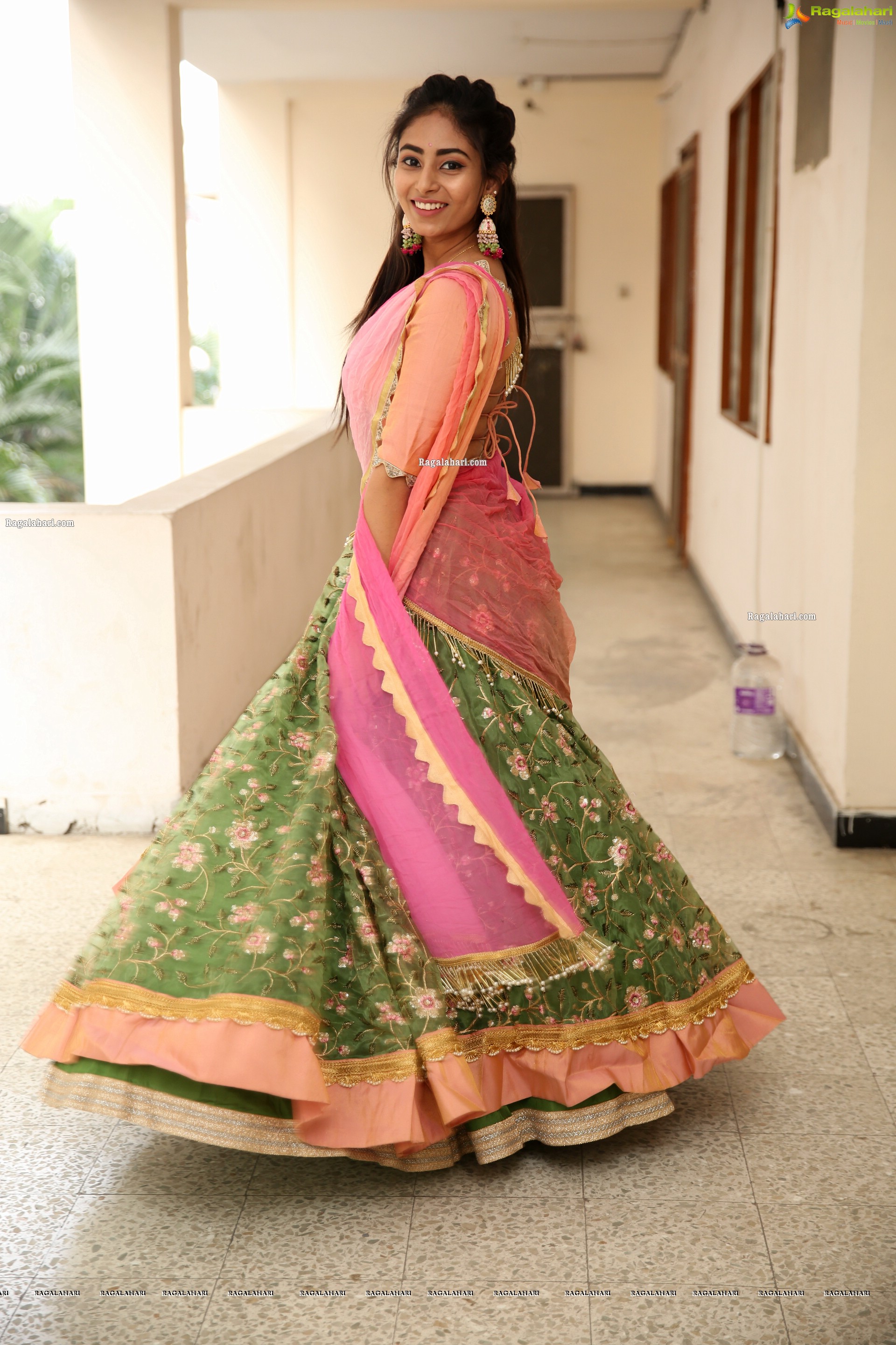 Honey Chowdary in Pink and Green Lehenga Choli, HD Photo Gallery