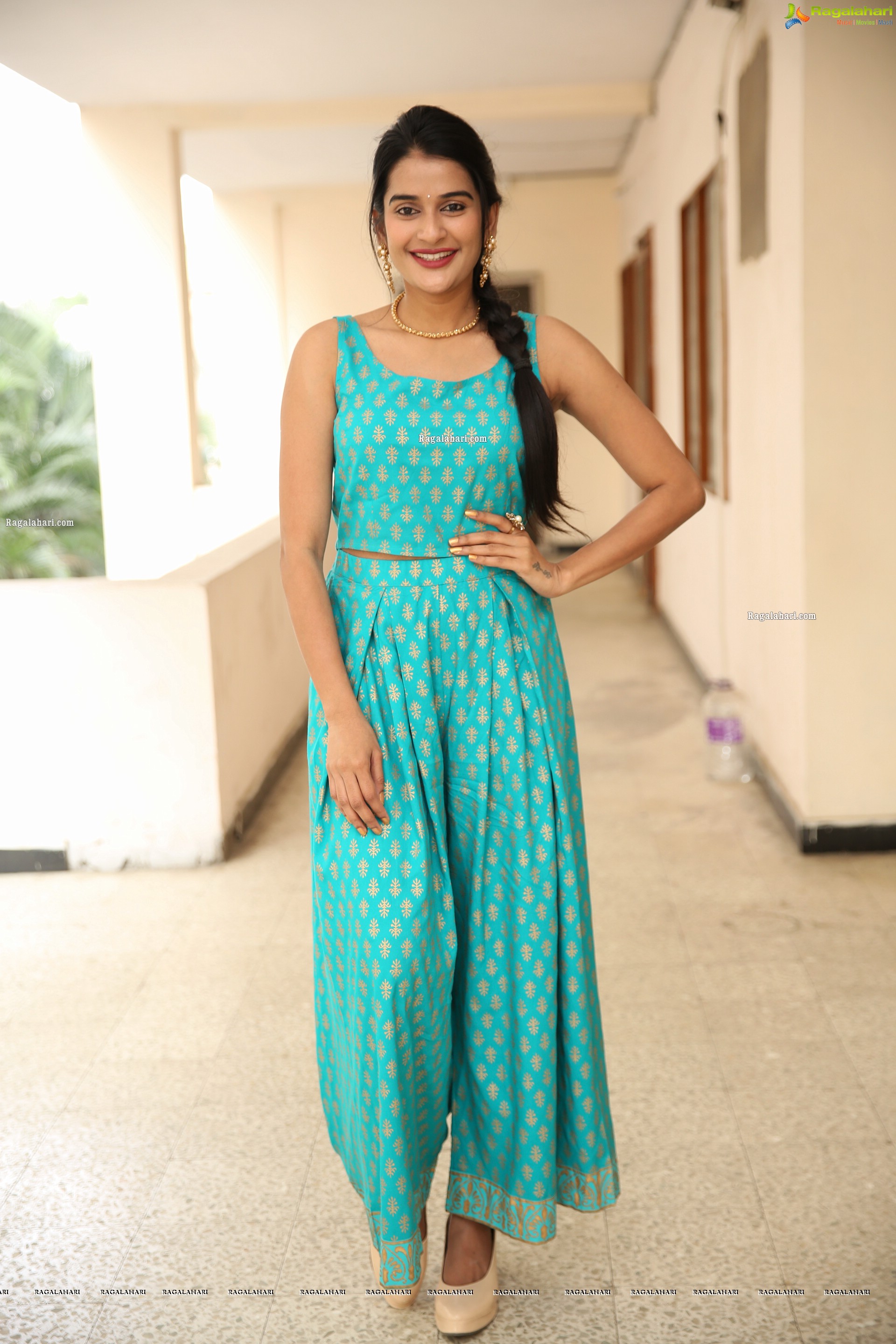 Jenny Honey in Cyan Crop Top and Palazzo Pant, HD Photo Gallery