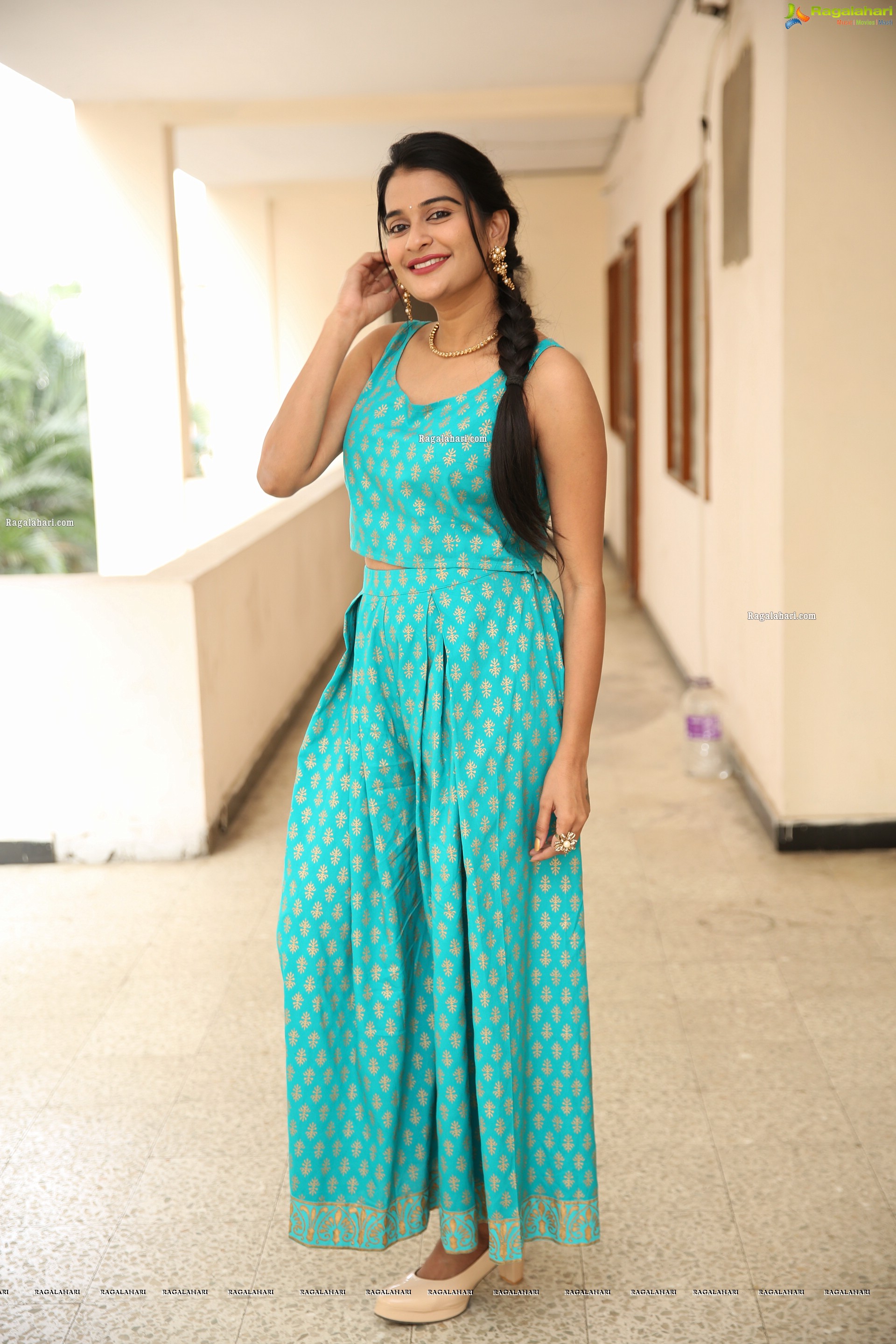 Jenny Honey in Cyan Crop Top and Palazzo Pant, HD Photo Gallery