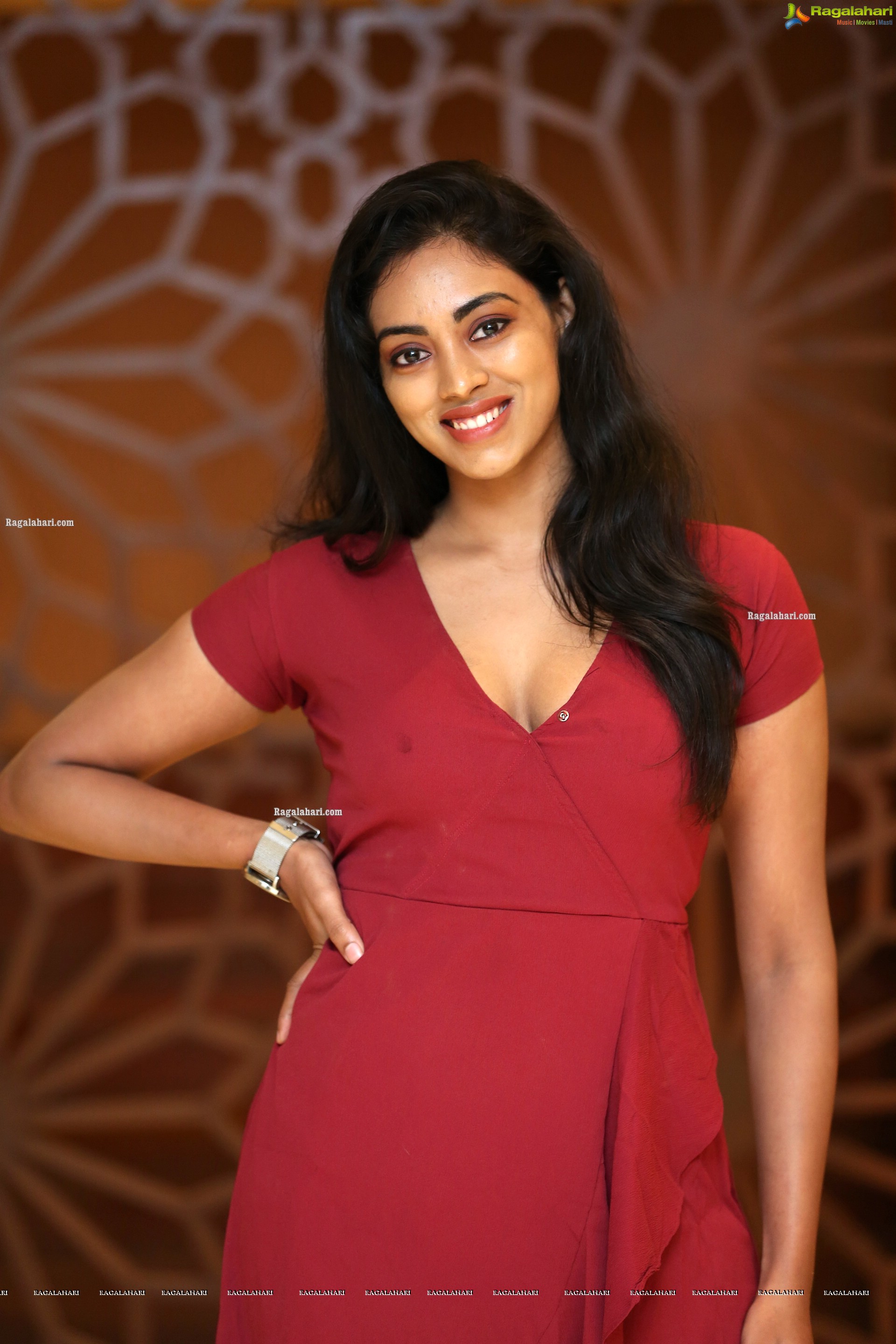 Kamakshi Bhaskarla In Maroon Frill Dress, HD Photo Gallery