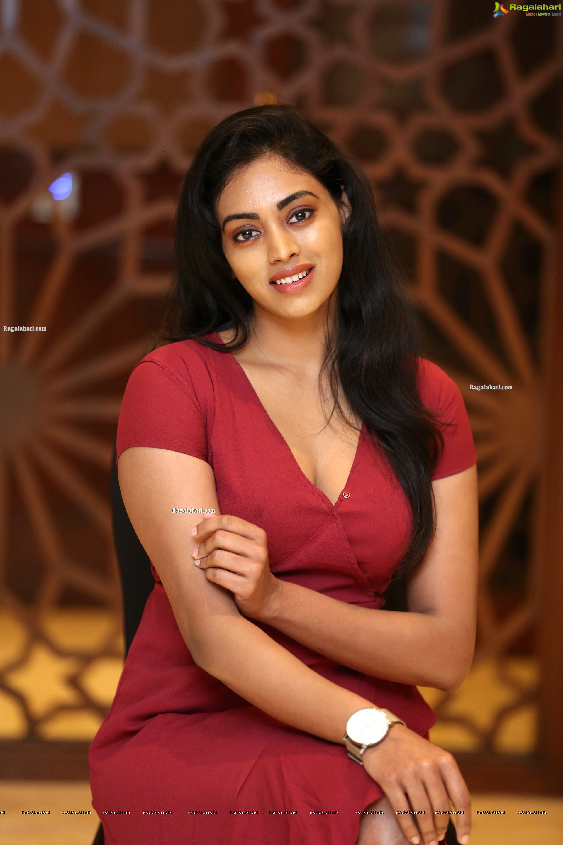 Kamakshi Bhaskarla In Maroon Frill Dress, HD Photo Gallery