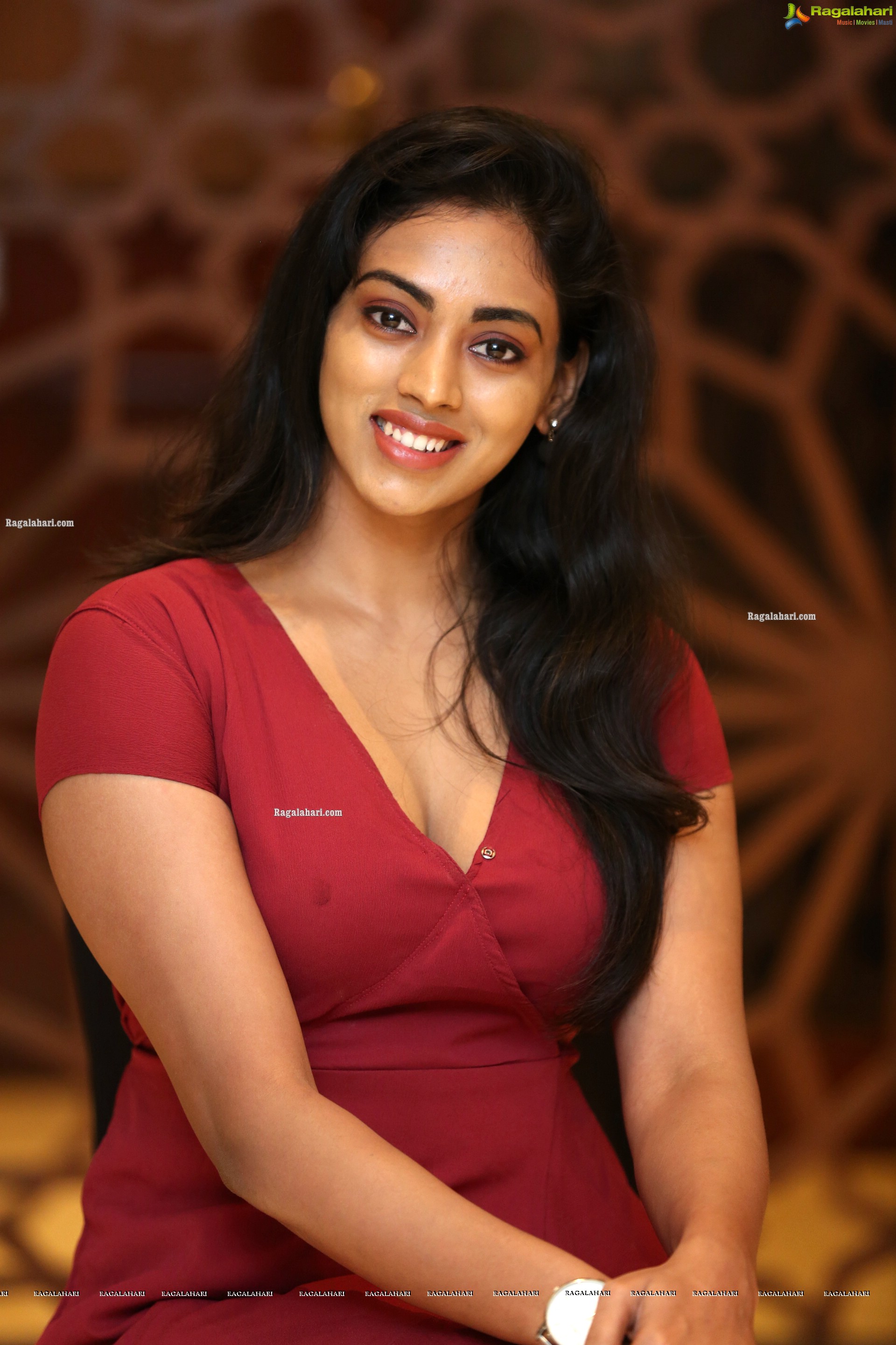 Kamakshi Bhaskarla In Maroon Frill Dress, HD Photo Gallery