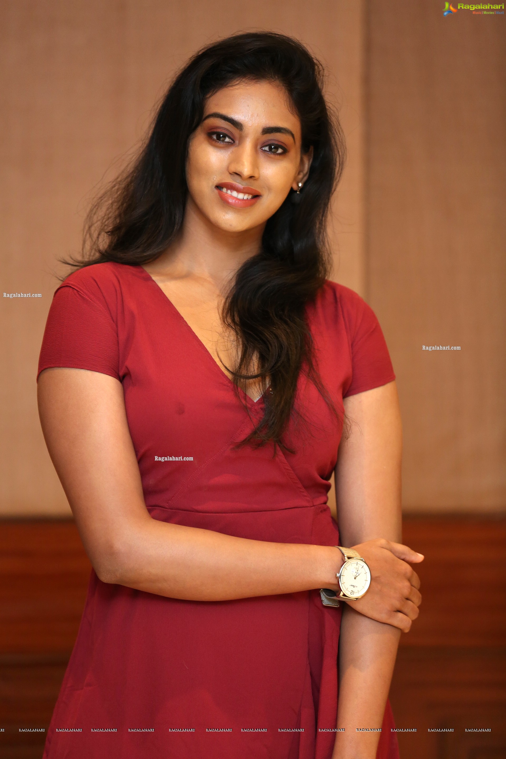 Kamakshi Bhaskarla In Maroon Frill Dress, HD Photo Gallery