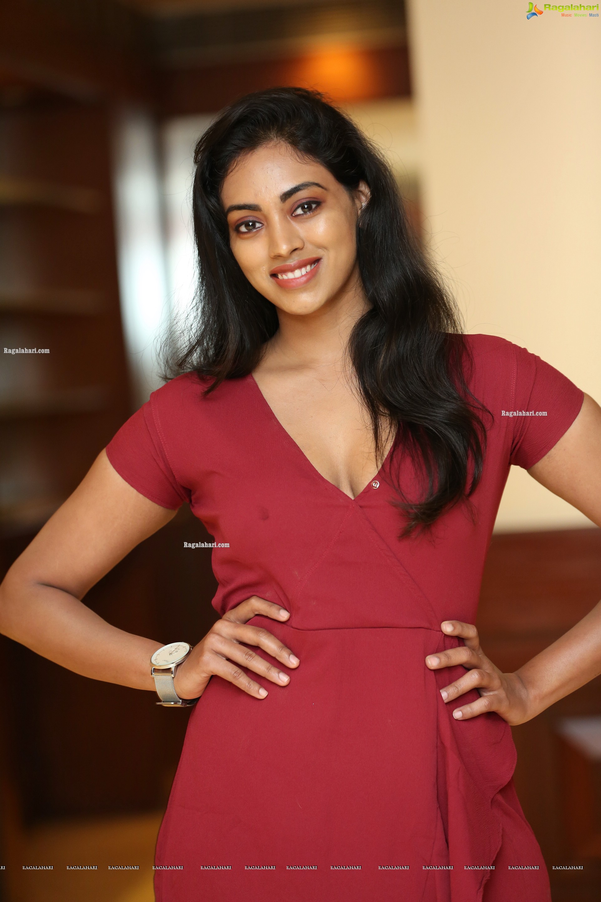 Kamakshi Bhaskarla In Maroon Frill Dress, HD Photo Gallery