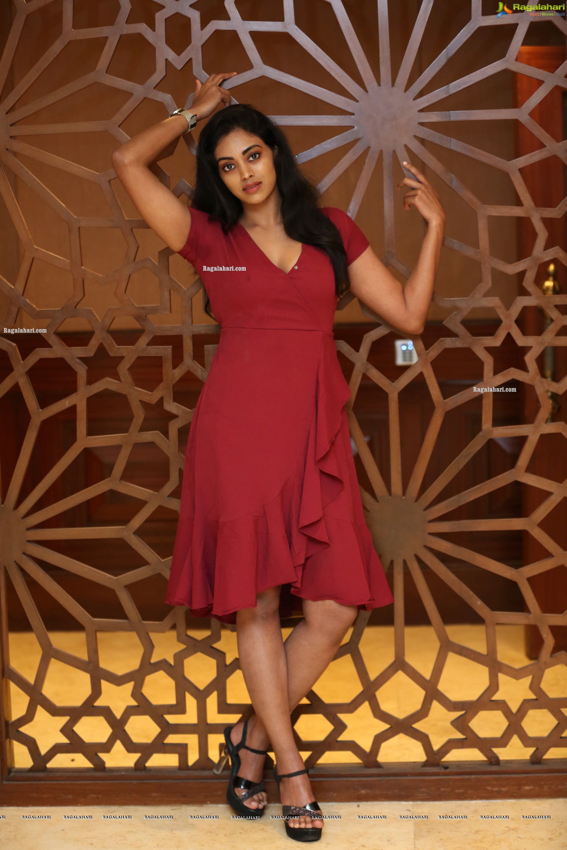 Kamakshi Bhaskarla In Maroon Frill Dress, HD Photo Gallery