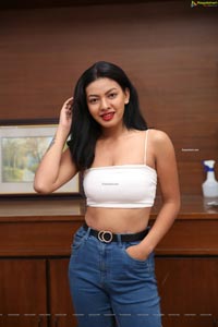 Kavita Mahatho in White Spaghetti Strap Crop Top and Jeans