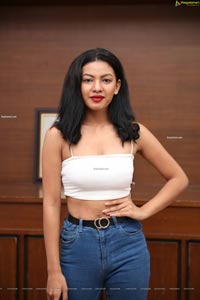 Kavita Mahatho in White Spaghetti Strap Crop Top and Jeans