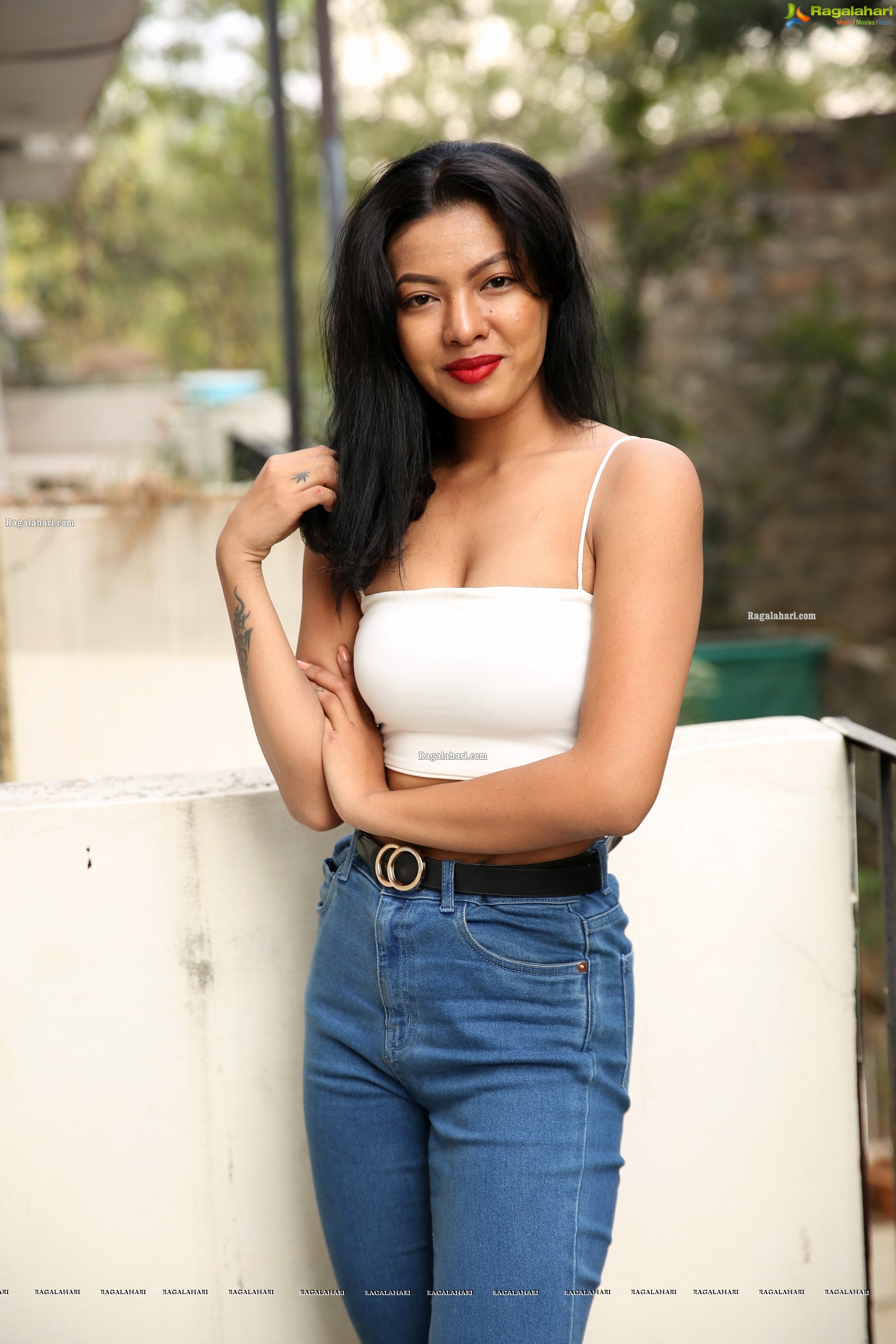 Kavita Mahatho in White Spaghetti Strap Crop Top and Jeans, HD Photo Gallery