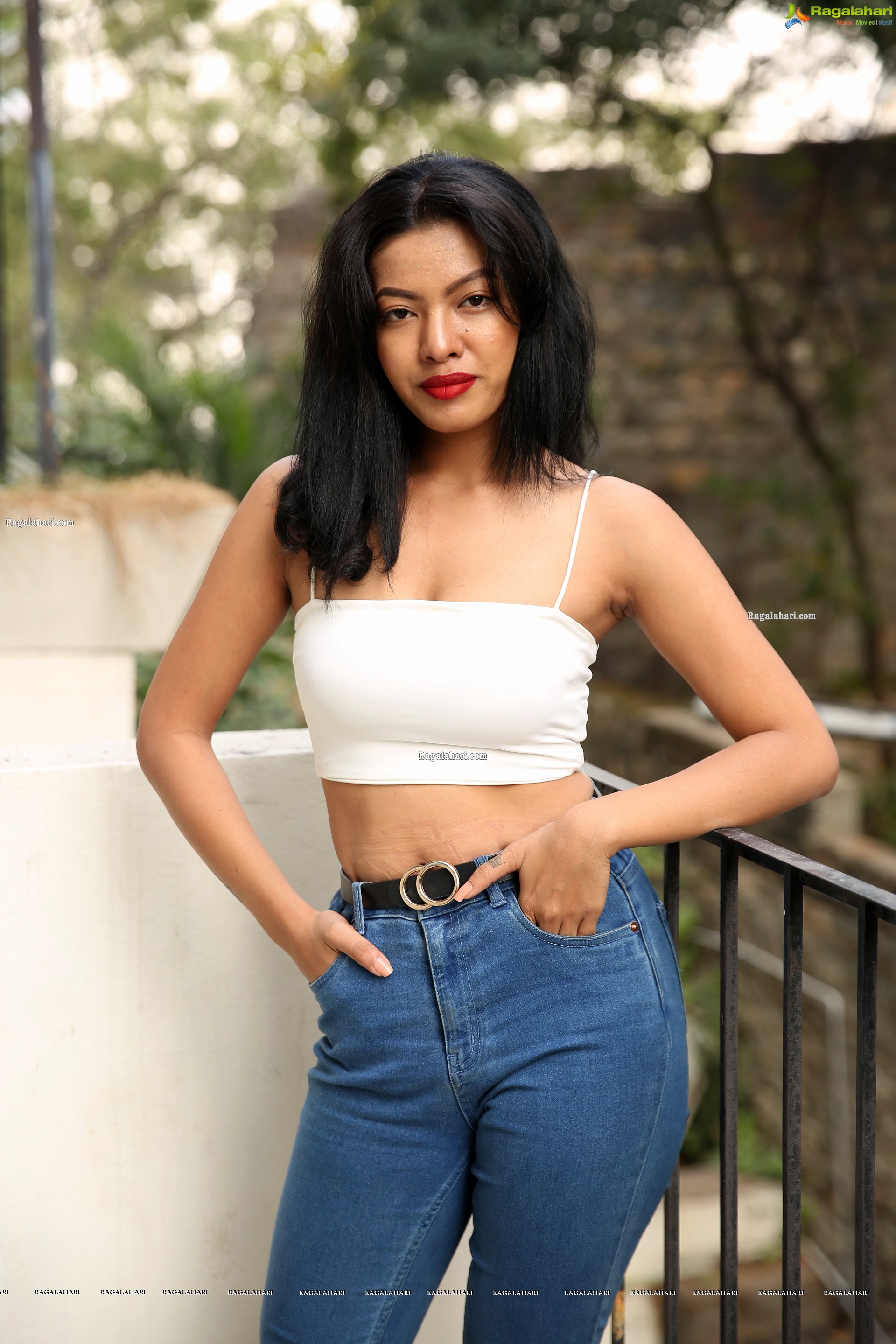 Kavita Mahatho in White Spaghetti Strap Crop Top and Jeans, HD Photo Gallery